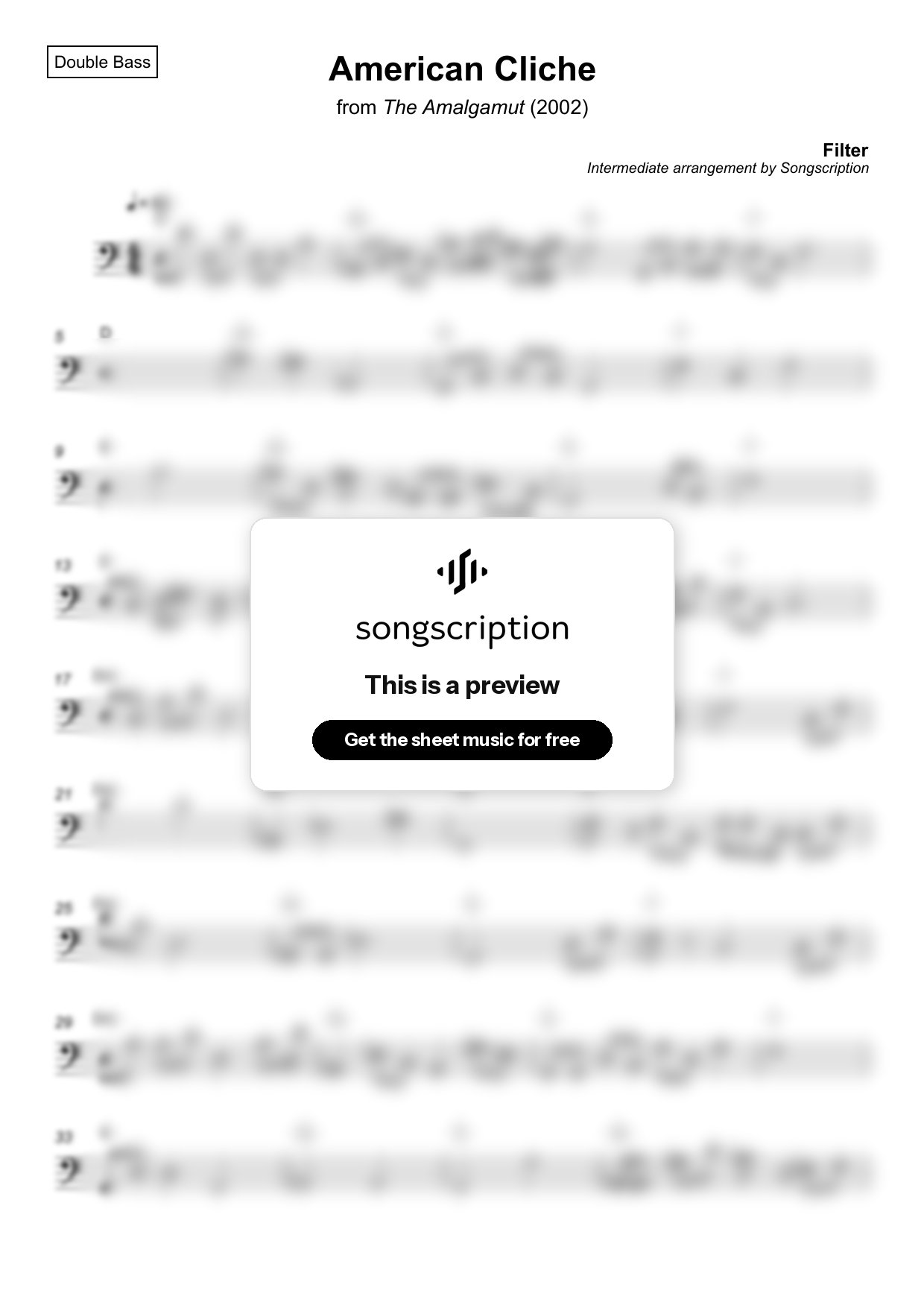 Intermediate Double Bass Sheet Music for "American Cliche" by Filter