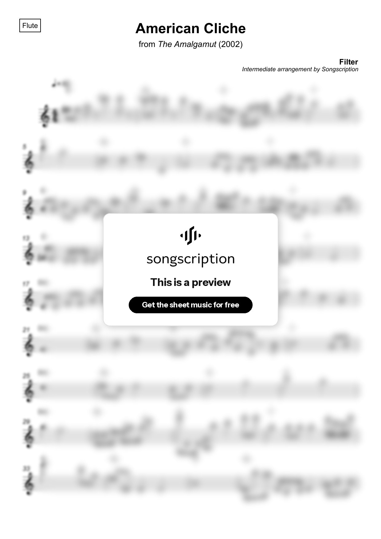 Intermediate Flute Sheet Music for "American Cliche" by Filter