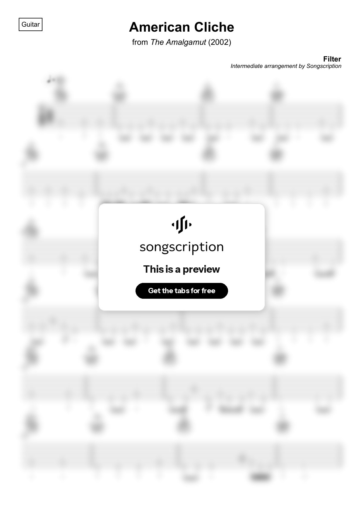 Intermediate Acoustic Guitar Tabs for "American Cliche" by Filter