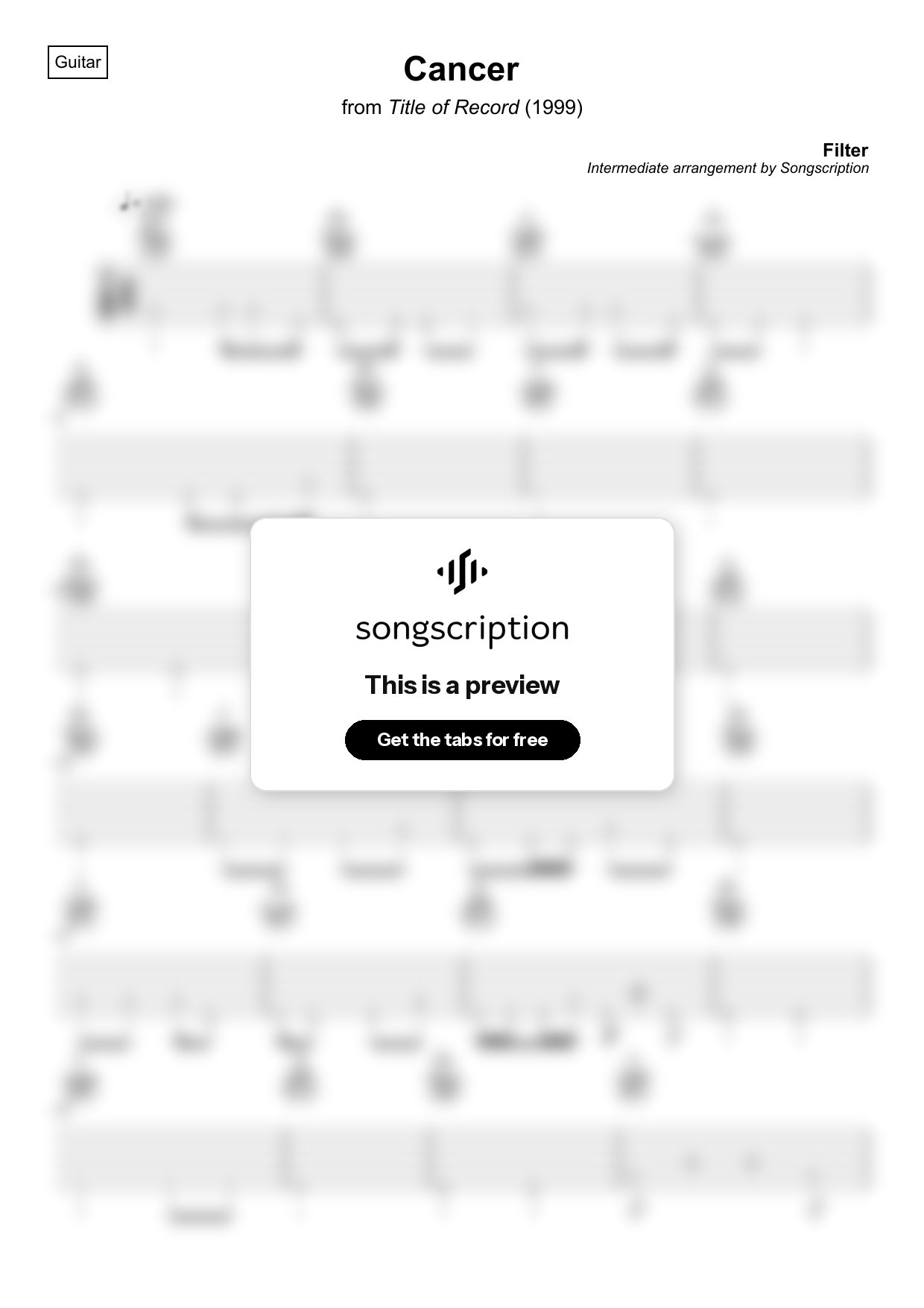 Intermediate Acoustic Guitar Tabs for "Cancer" by Filter