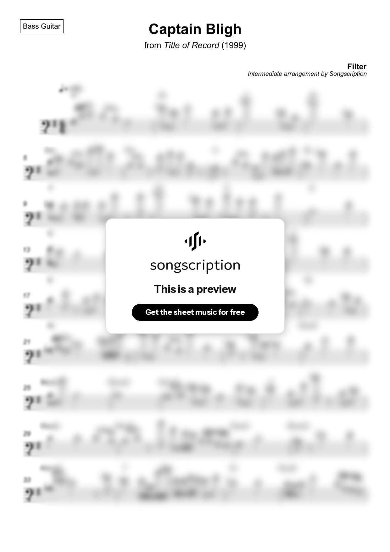 Intermediate Bass Guitar Sheet Music for "Captain Bligh" by Filter