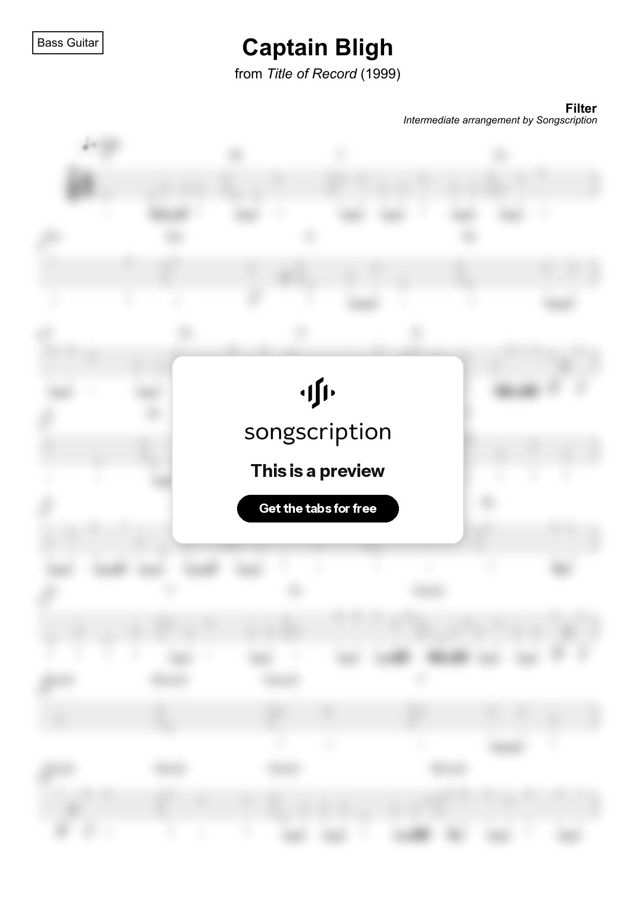 Intermediate Bass Guitar Tabs for "Captain Bligh" by Filter