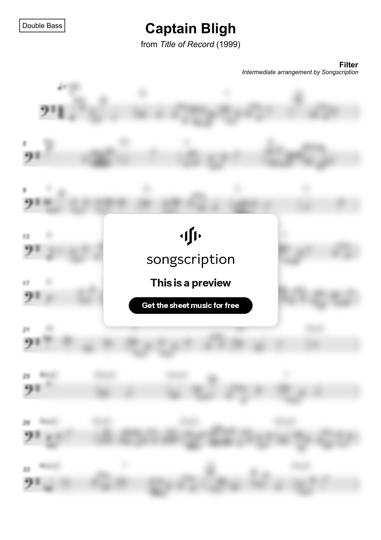Intermediate Double Bass Sheet Music for "Captain Bligh" by Filter