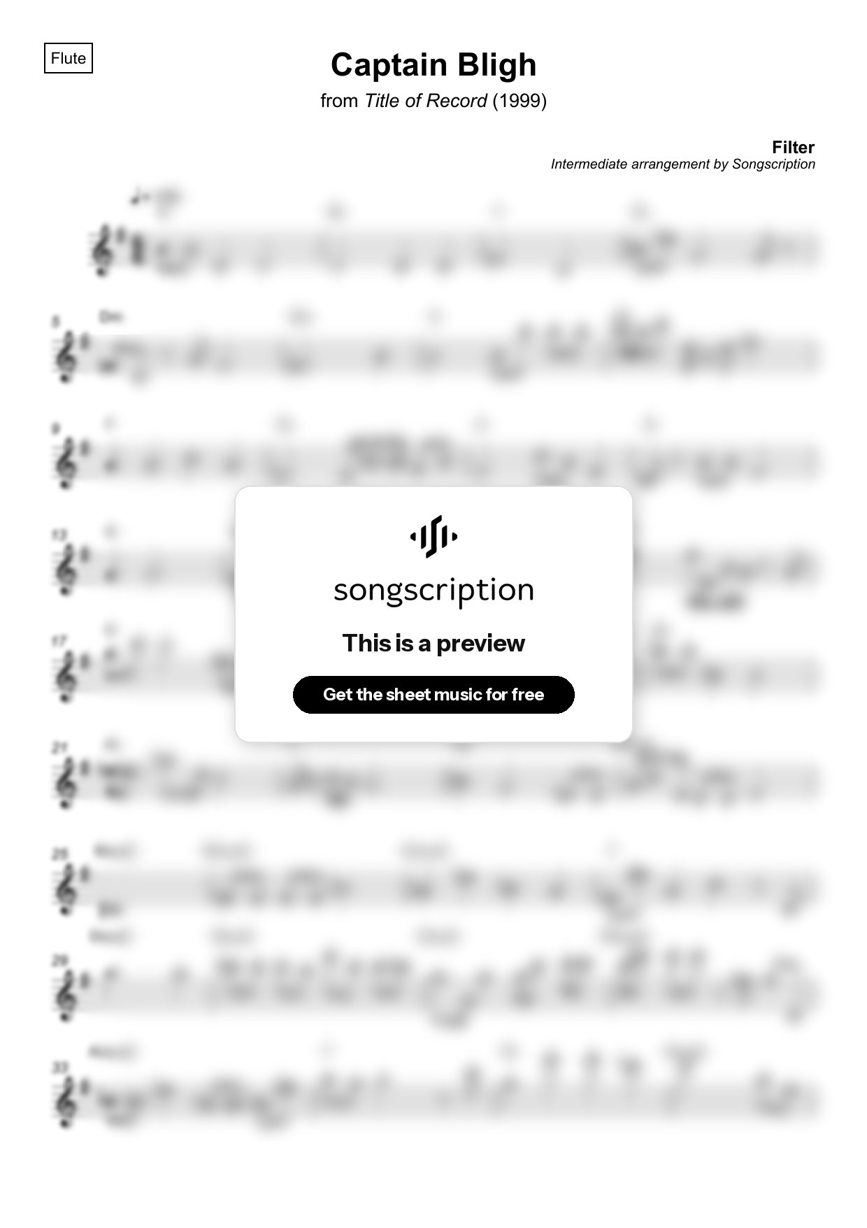 Intermediate Flute Sheet Music for "Captain Bligh" by Filter