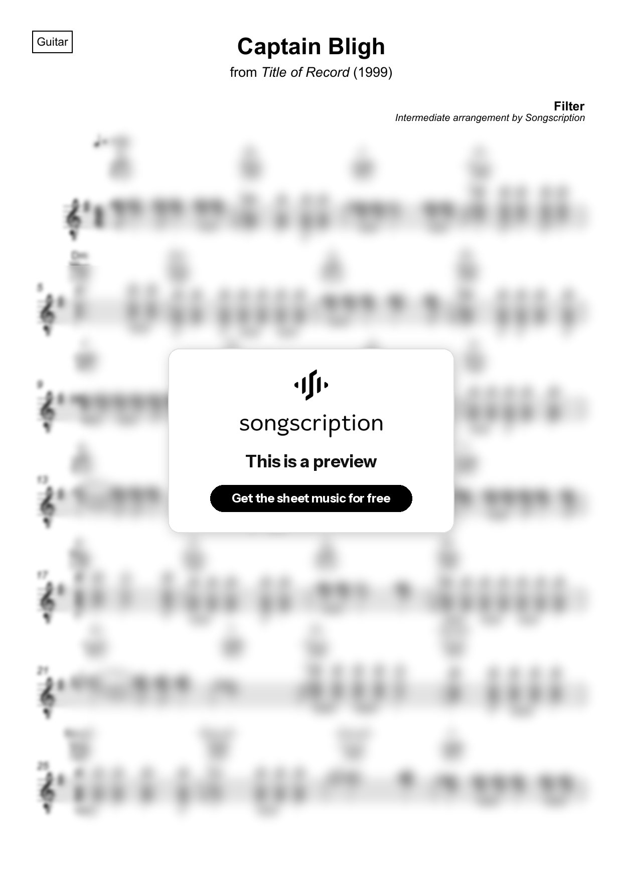 Intermediate Acoustic Guitar Sheet Music for "Captain Bligh" by Filter