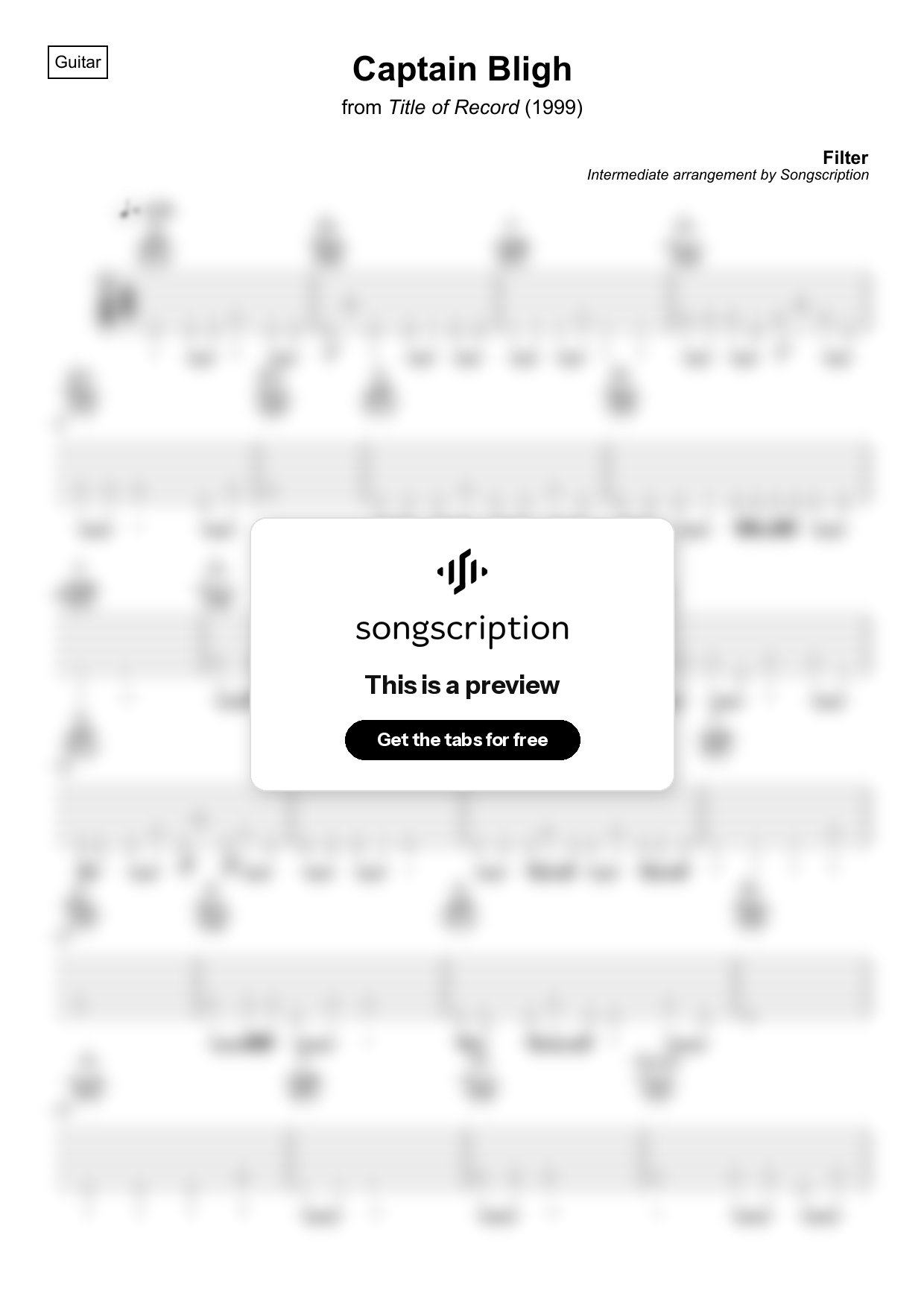 Intermediate Acoustic Guitar Tabs for "Captain Bligh" by Filter