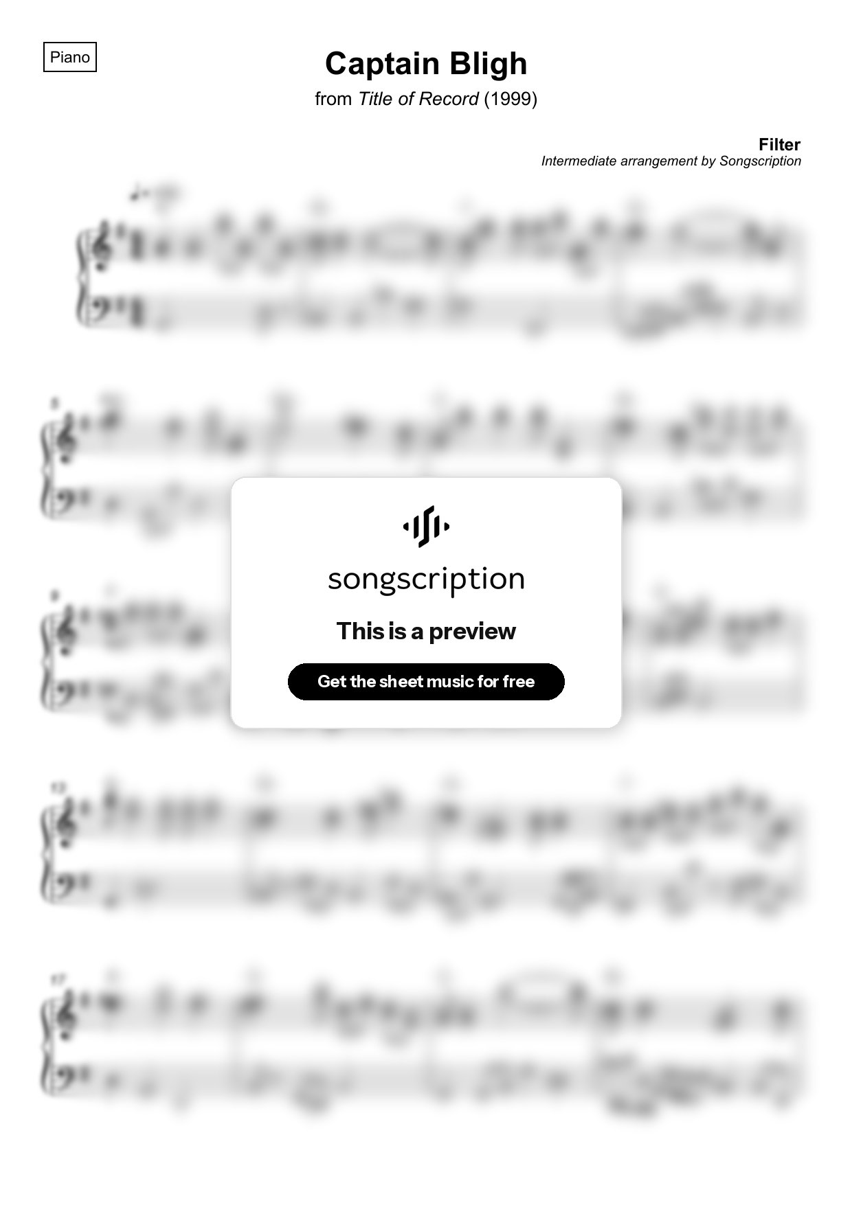 Intermediate Piano Sheet Music for "Captain Bligh" by Filter