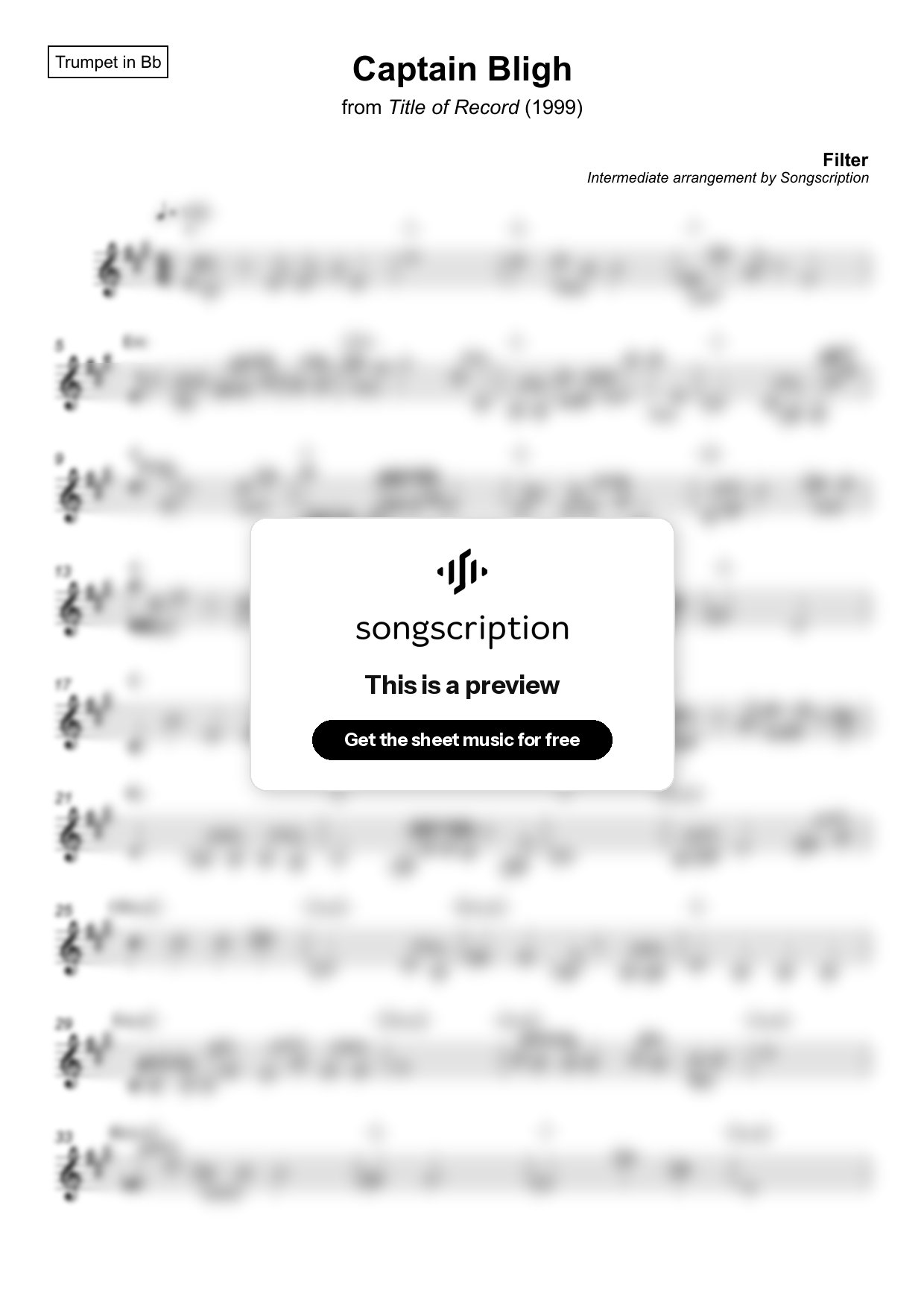 Intermediate Trumpet Sheet Music for "Captain Bligh" by Filter