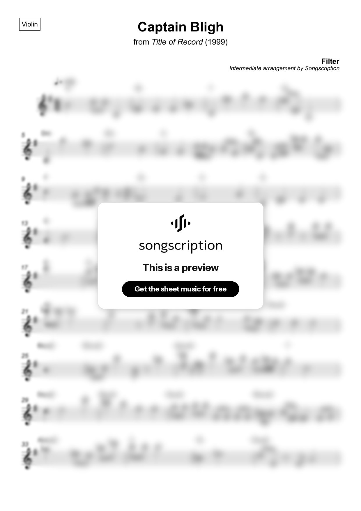 Intermediate Violin Sheet Music for "Captain Bligh" by Filter
