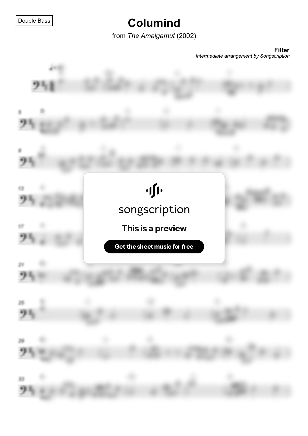Intermediate Double Bass Sheet Music for "Columind" by Filter