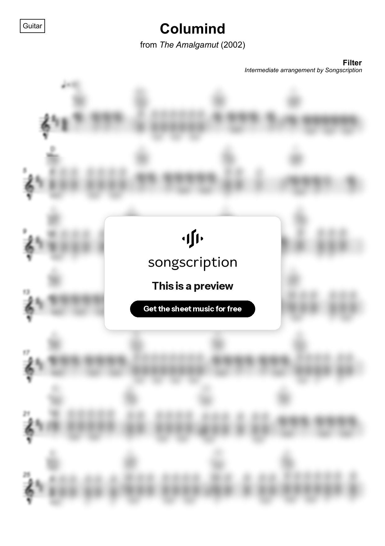 Intermediate Acoustic Guitar Sheet Music for "Columind" by Filter
