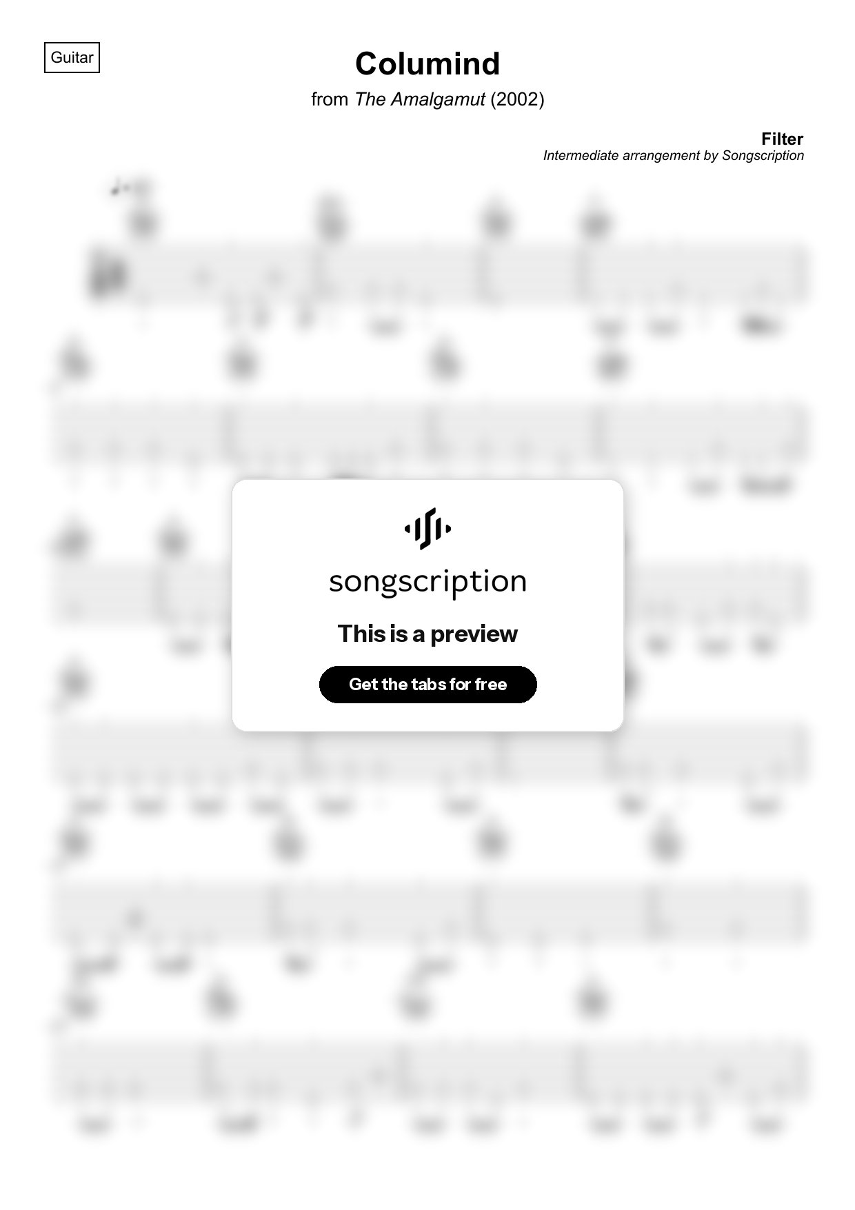 Intermediate Acoustic Guitar Tabs for "Columind" by Filter
