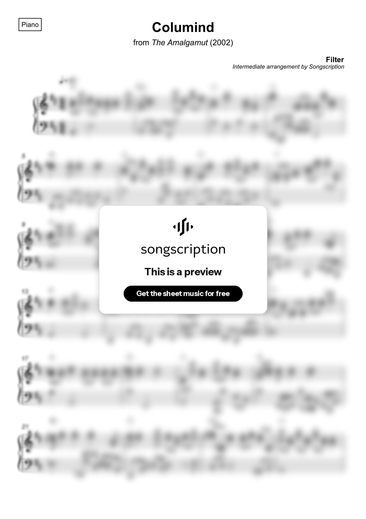 Intermediate Piano Sheet Music for "Columind" by Filter