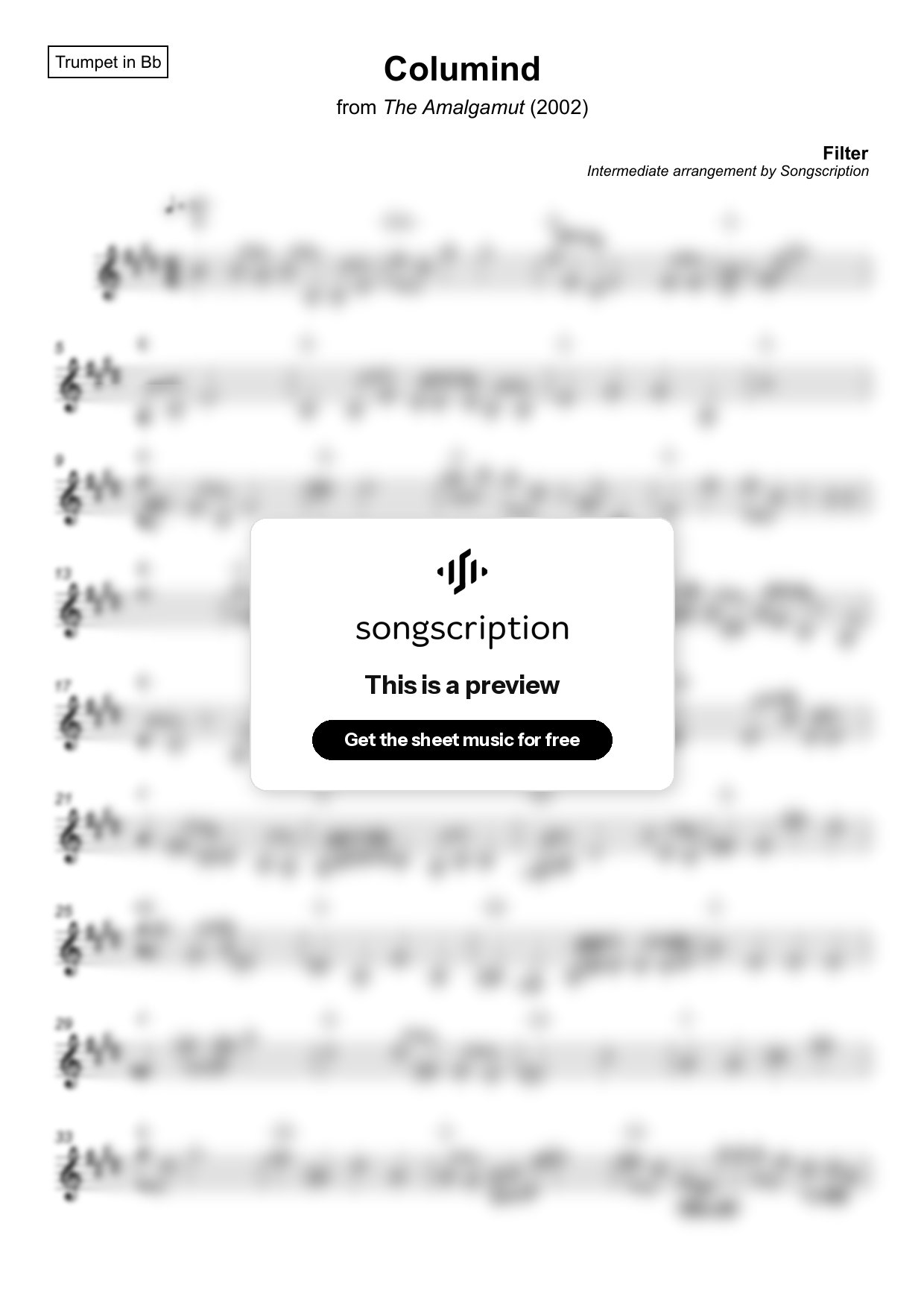 Intermediate Trumpet Sheet Music for "Columind" by Filter