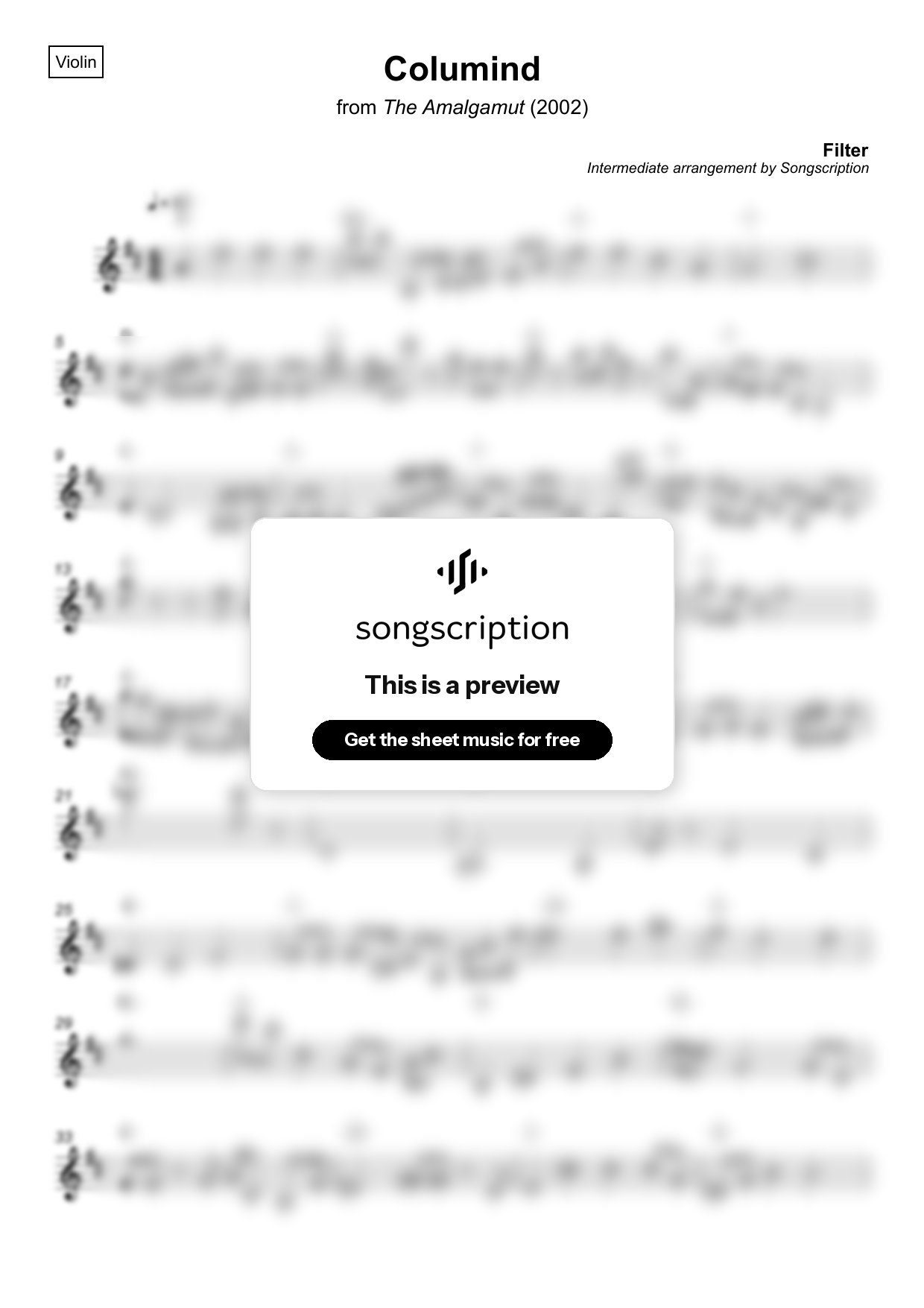 Intermediate Violin Sheet Music for "Columind" by Filter