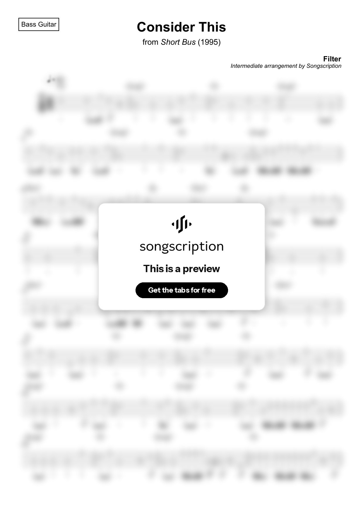 Intermediate Bass Guitar Tabs for "Consider This" by Filter