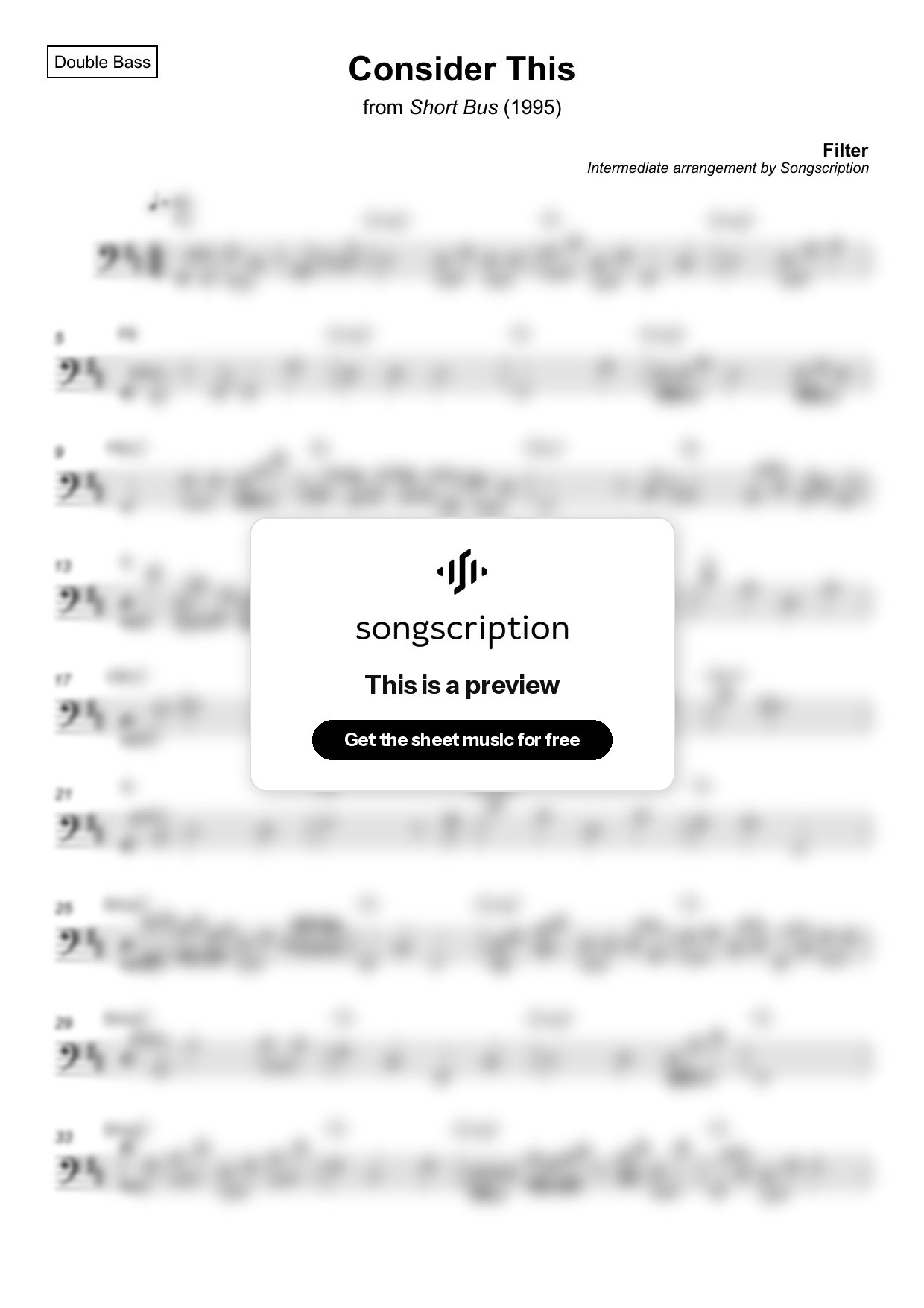 Intermediate Double Bass Sheet Music for "Consider This" by Filter