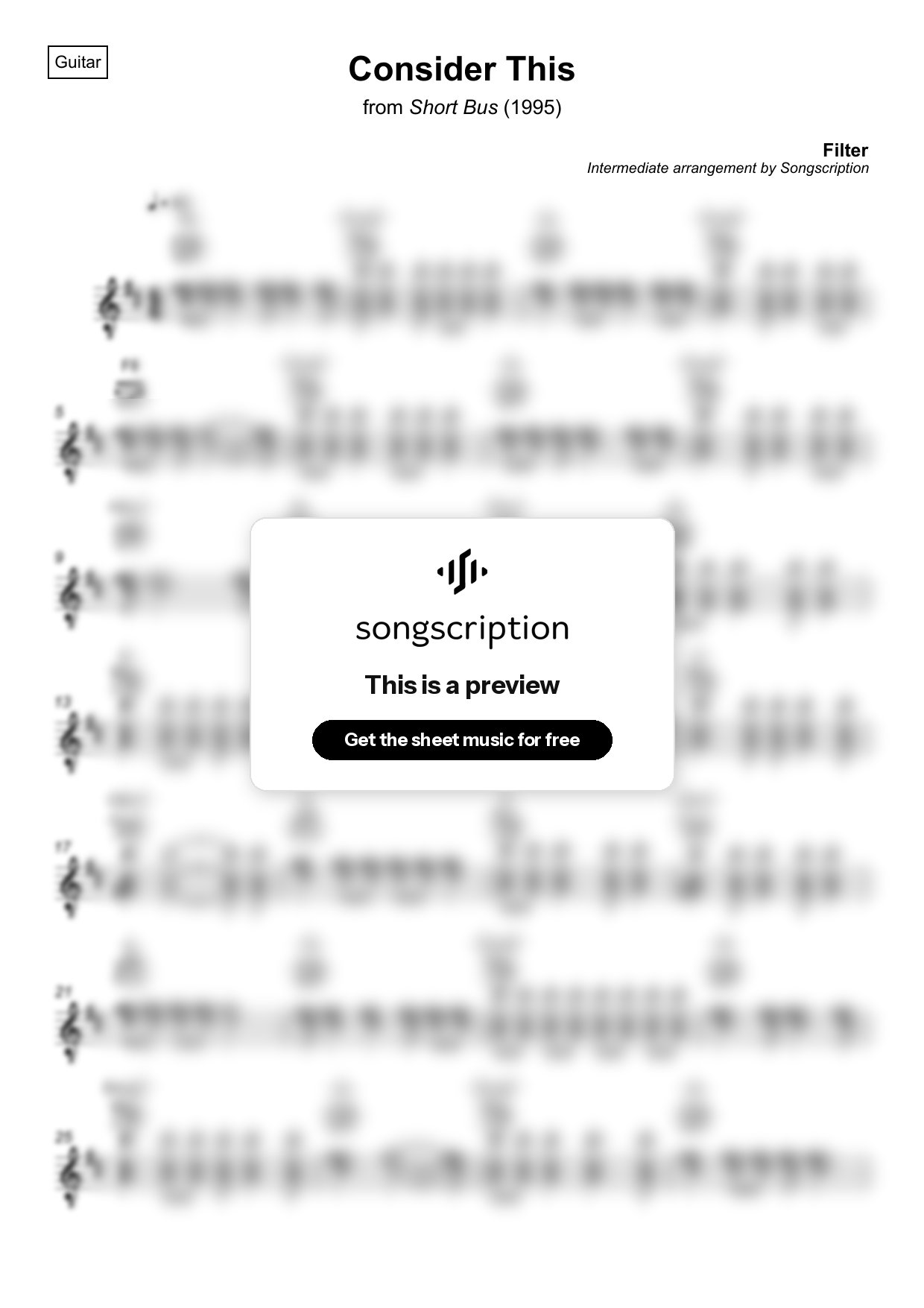 Intermediate Acoustic Guitar Sheet Music for "Consider This" by Filter
