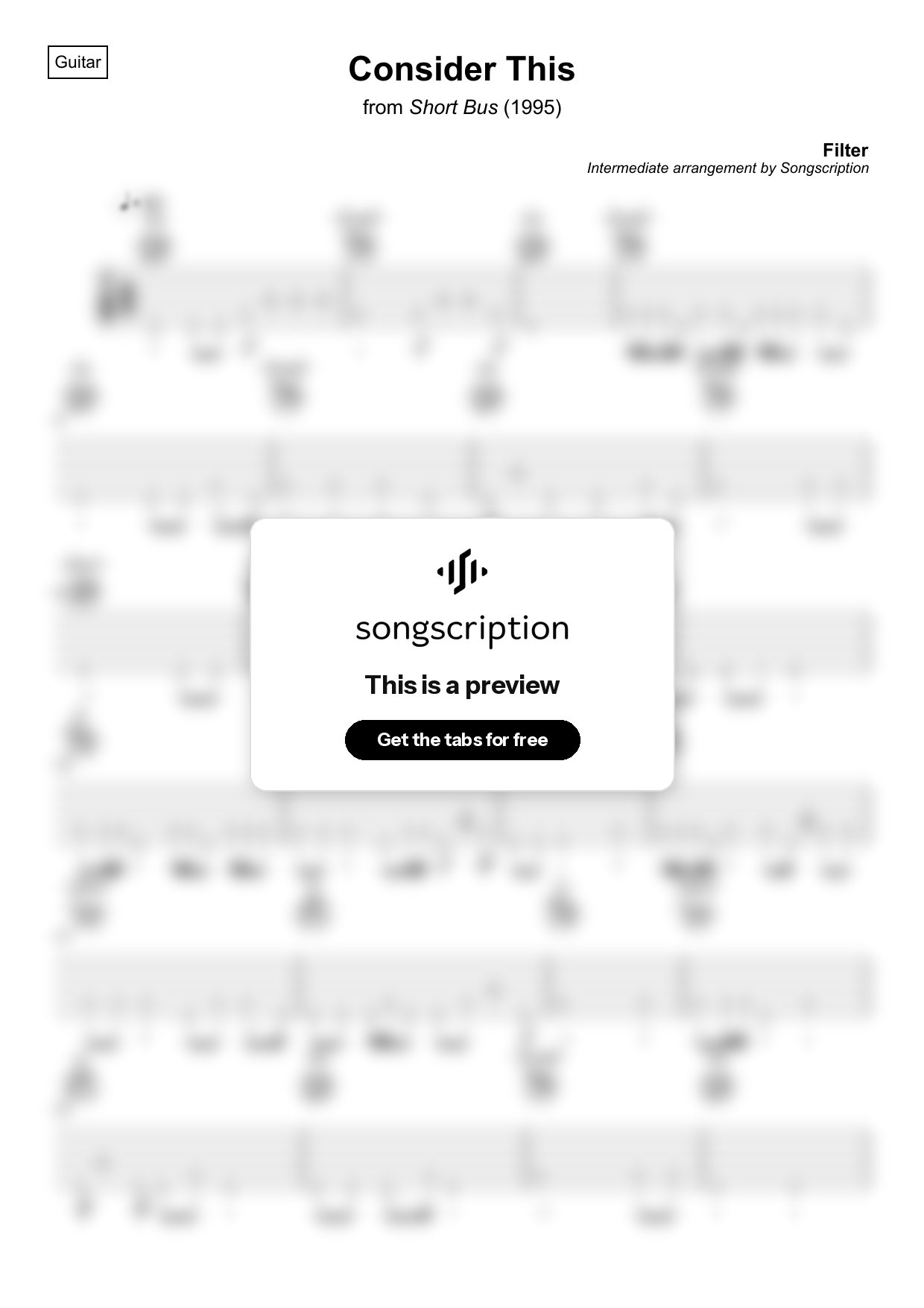 Intermediate Acoustic Guitar Tabs for "Consider This" by Filter