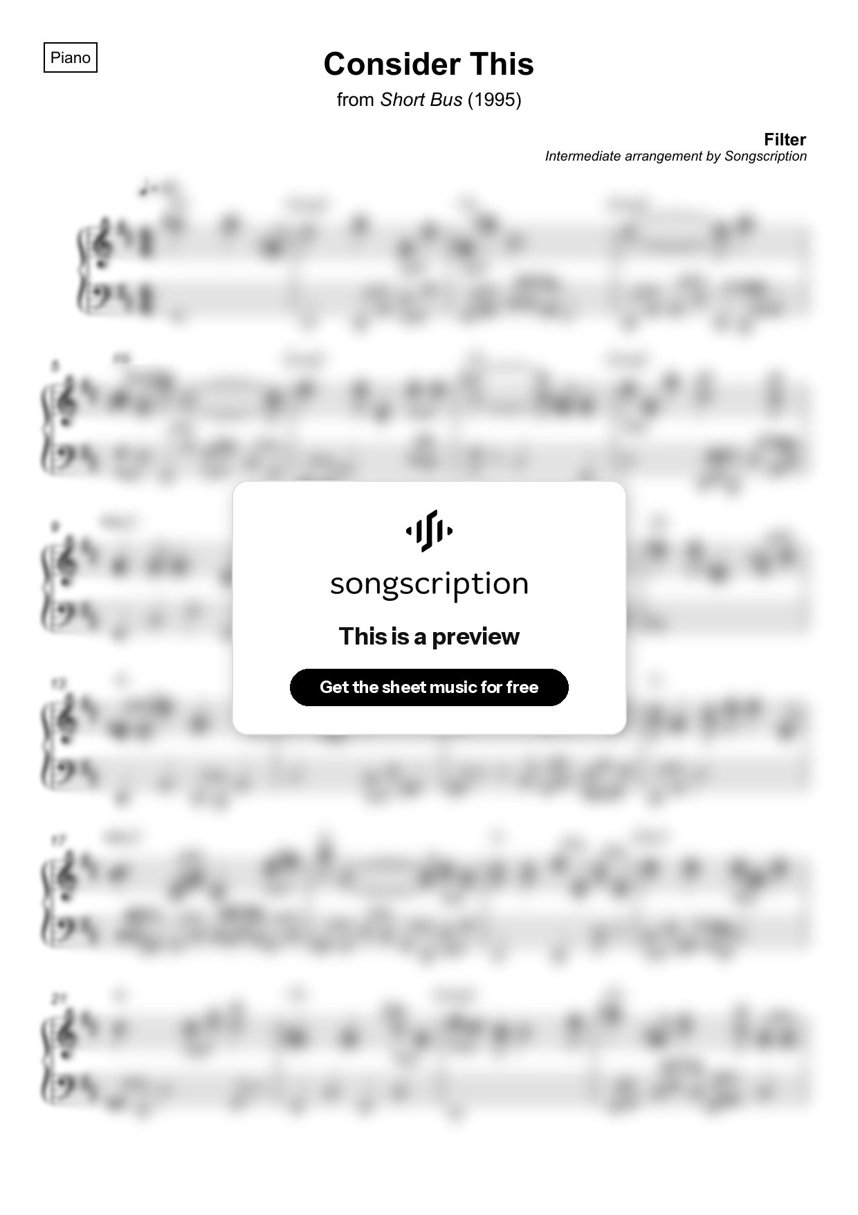 Intermediate Piano Sheet Music for "Consider This" by Filter
