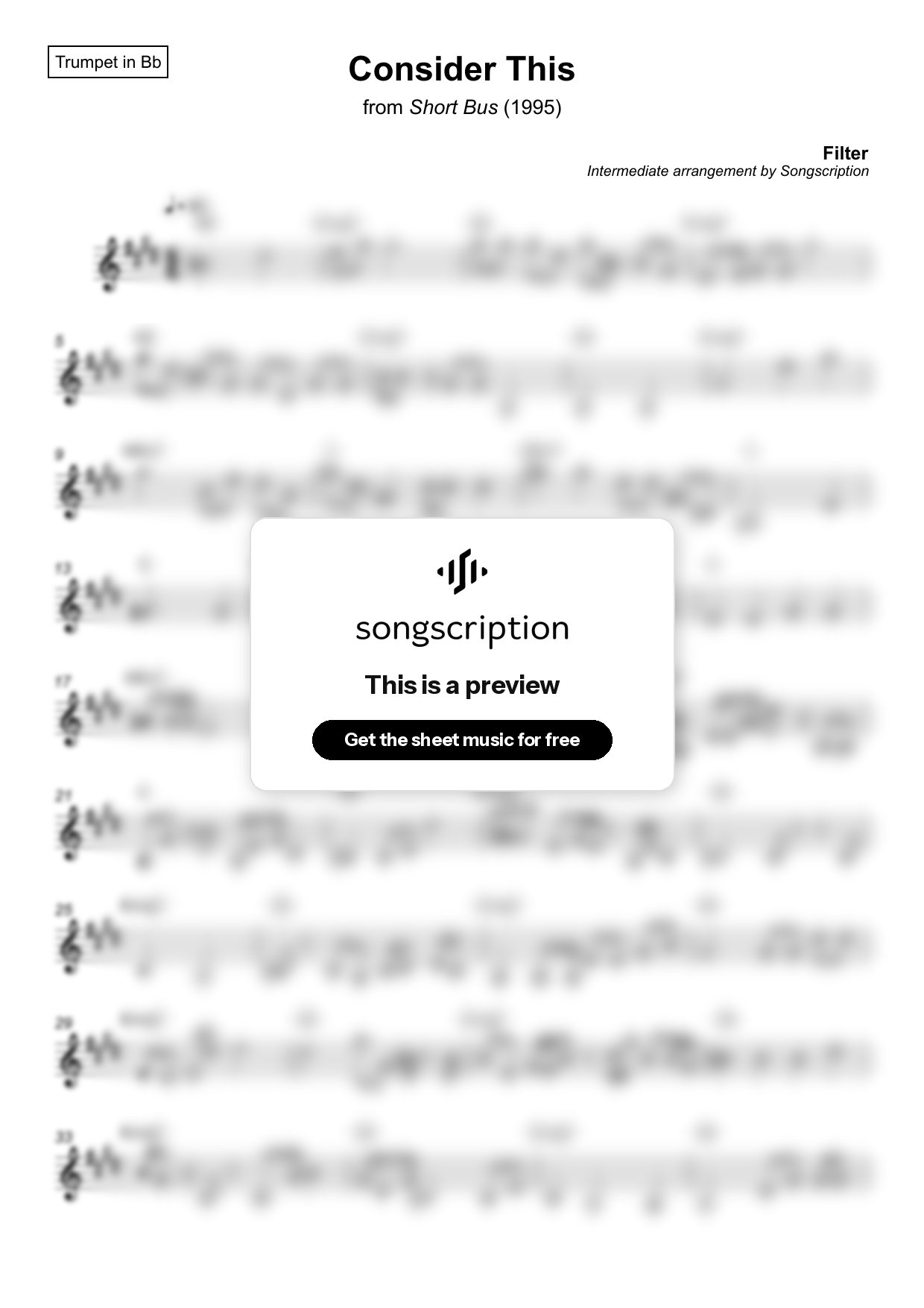 Intermediate Trumpet Sheet Music for "Consider This" by Filter