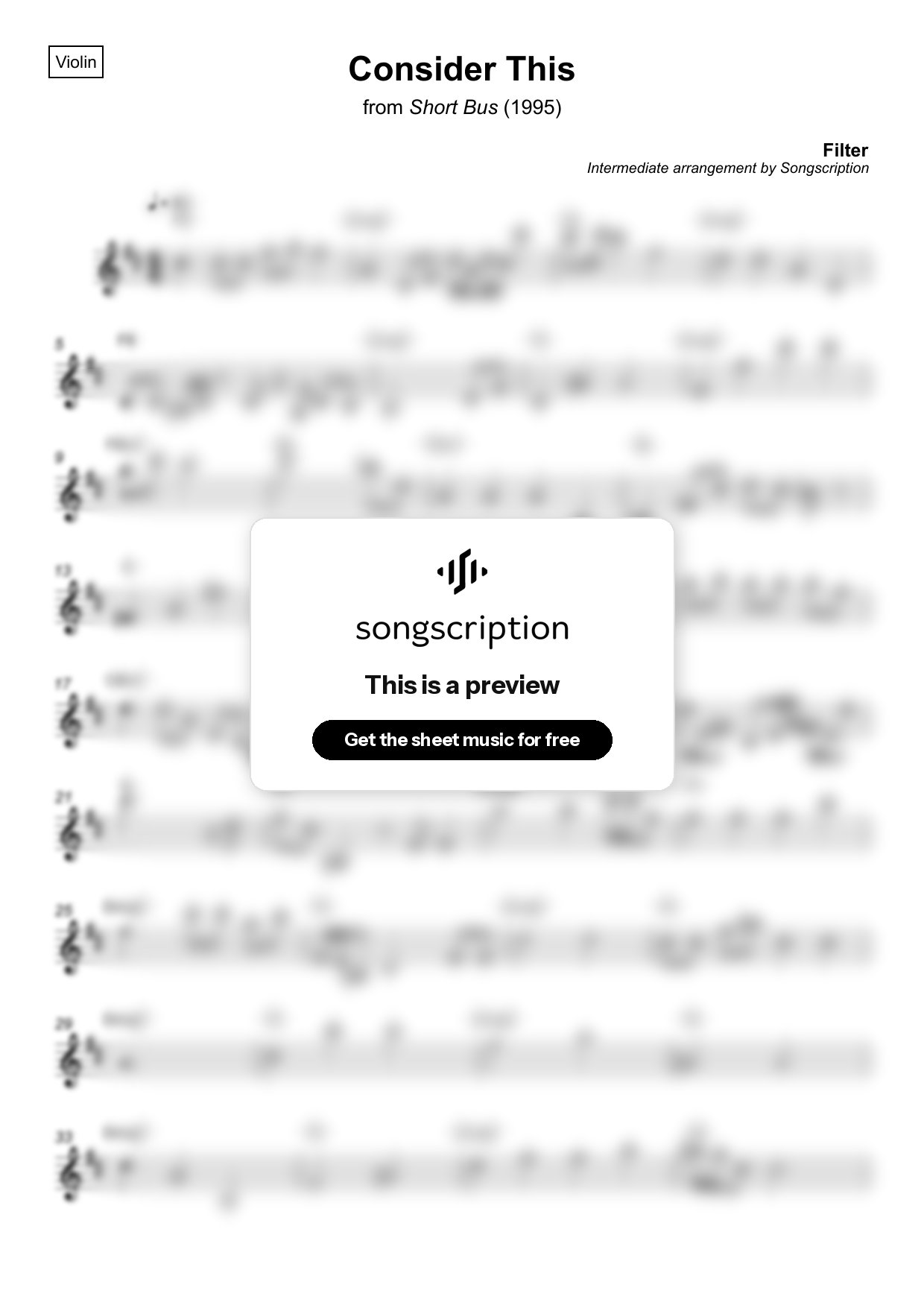 Intermediate Violin Sheet Music for "Consider This" by Filter