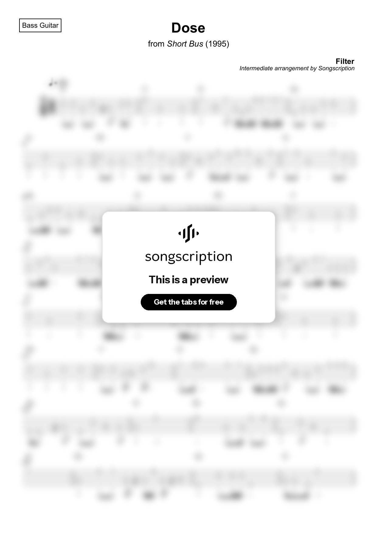 Intermediate Bass Guitar Tabs for "Dose" by Filter
