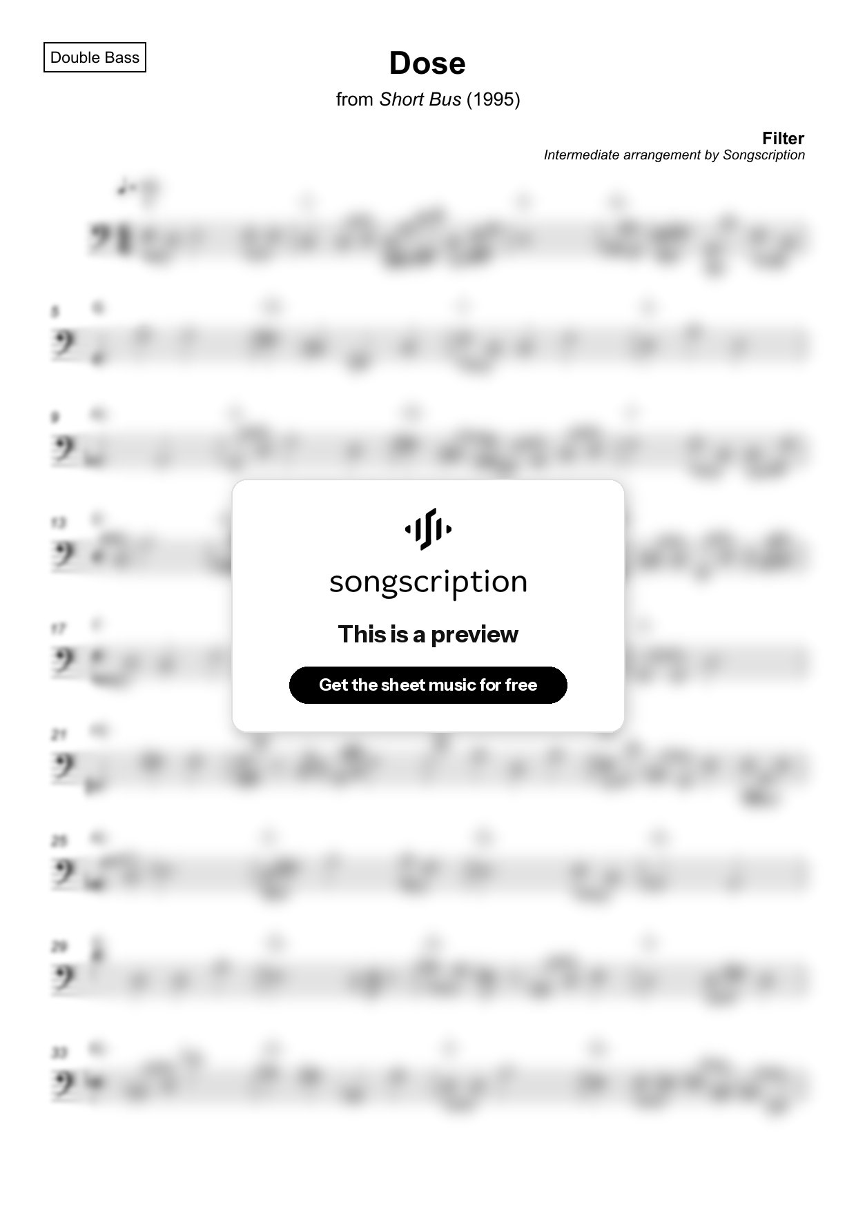 Intermediate Double Bass Sheet Music for "Dose" by Filter
