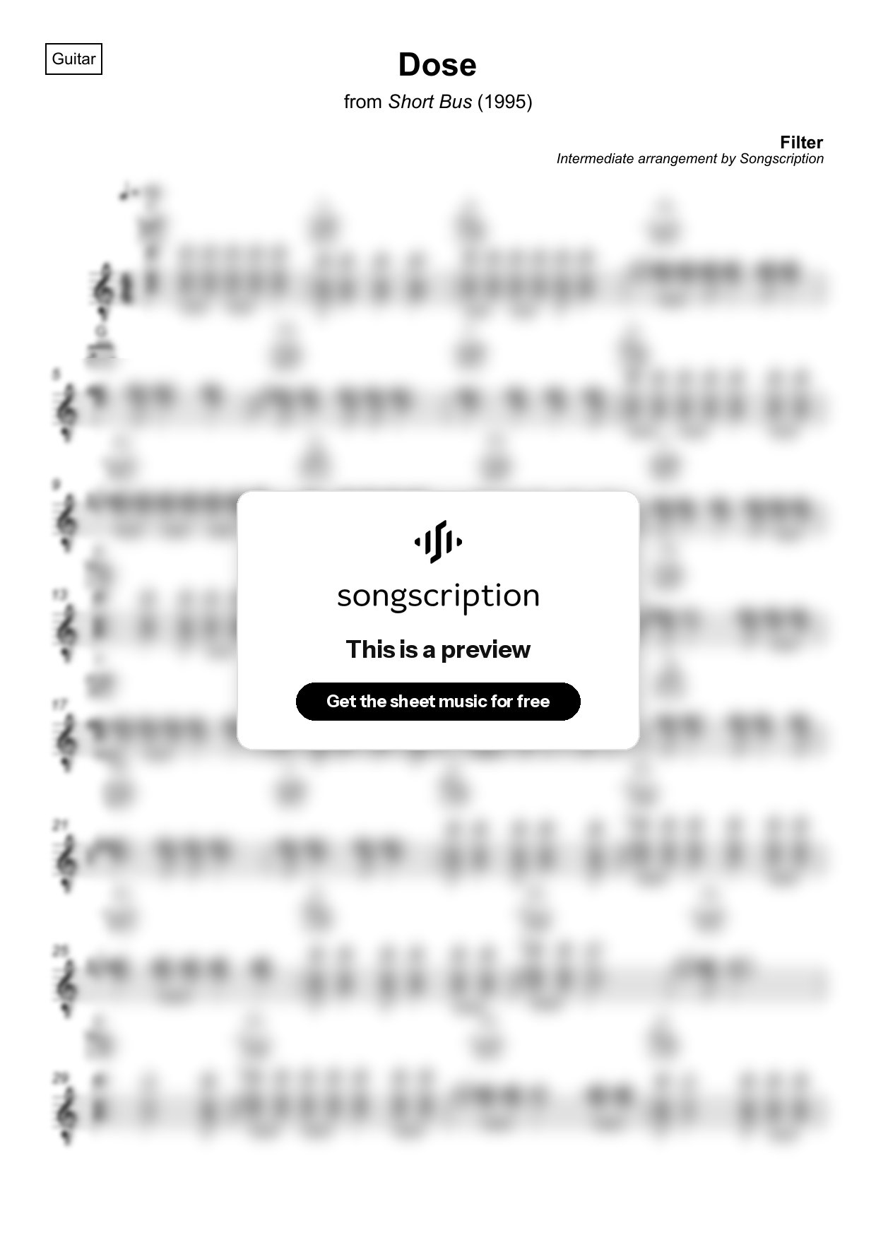 Intermediate Acoustic Guitar Sheet Music for "Dose" by Filter