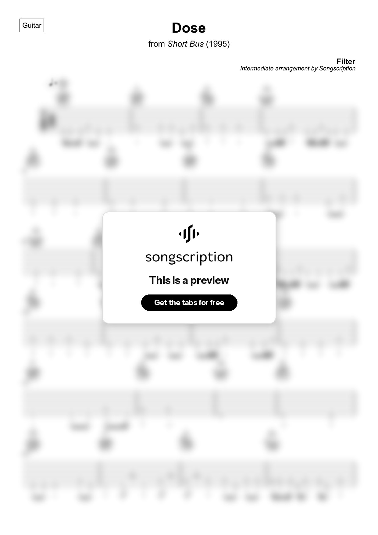 Intermediate Acoustic Guitar Tabs for "Dose" by Filter