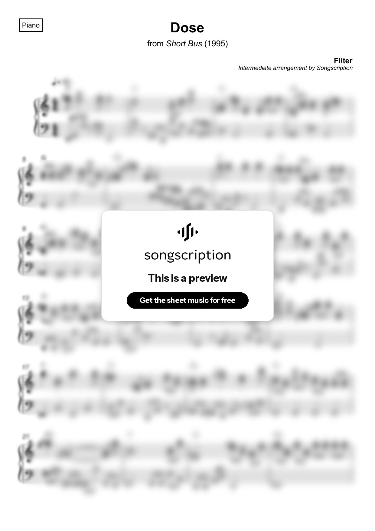 Intermediate Piano Sheet Music for "Dose" by Filter