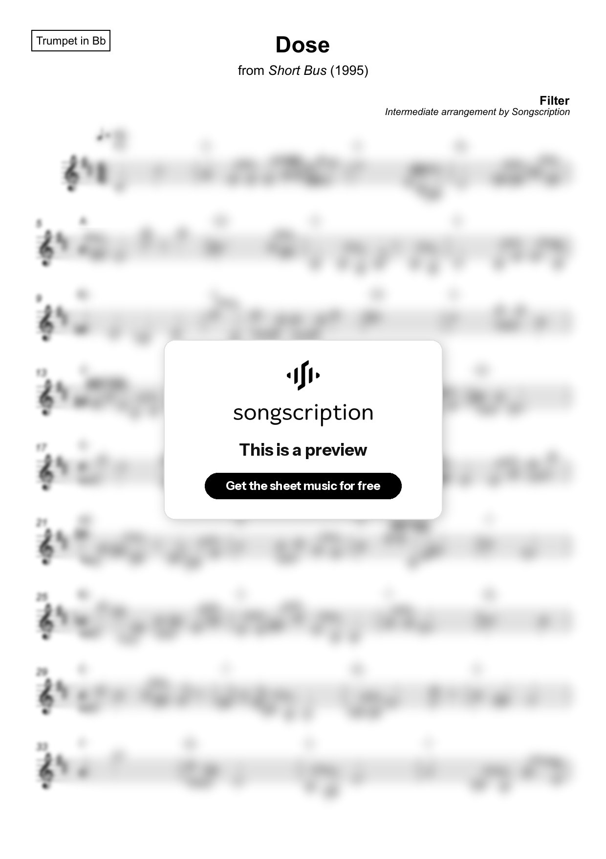 Intermediate Trumpet Sheet Music for "Dose" by Filter