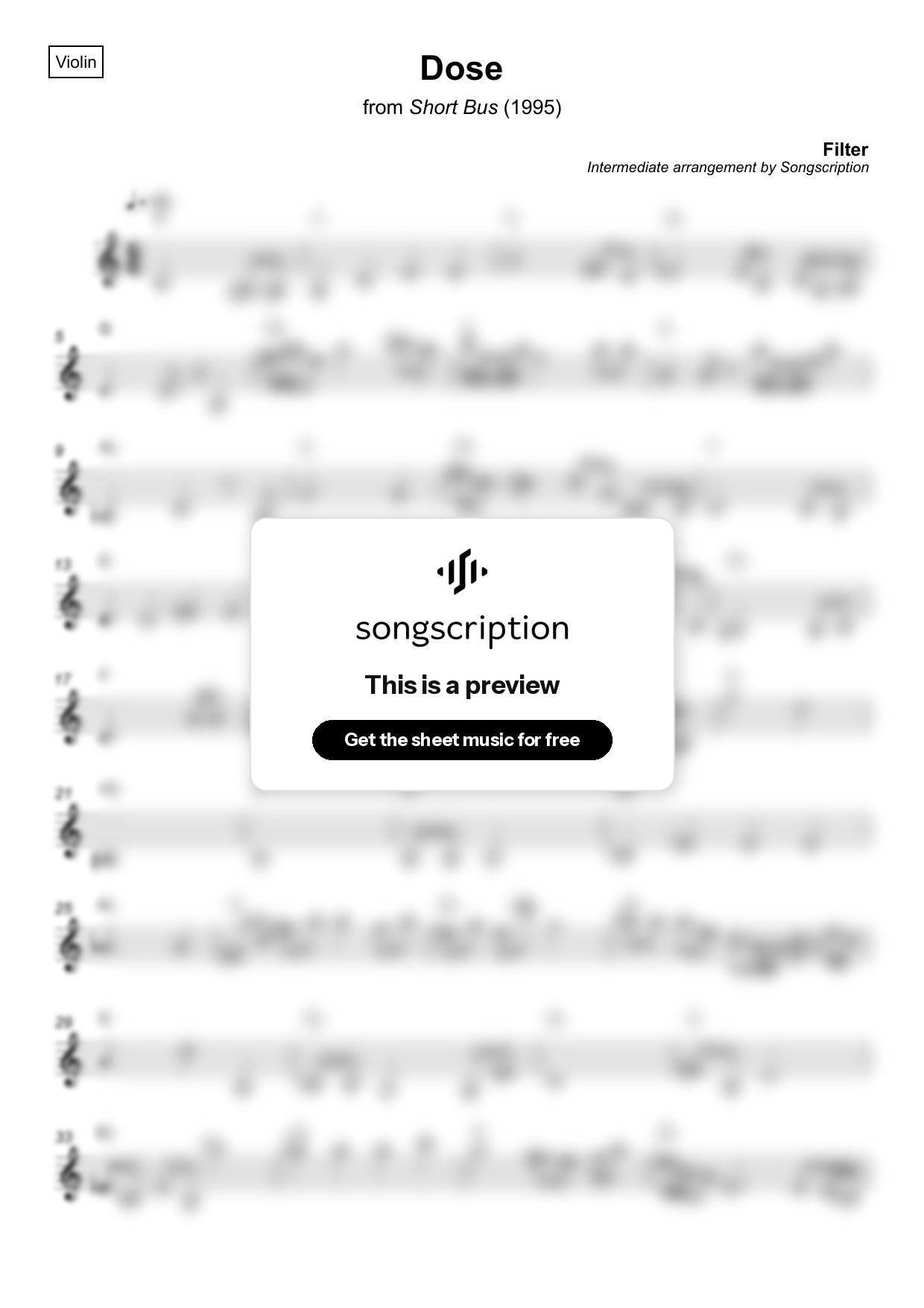 Intermediate Violin Sheet Music for "Dose" by Filter
