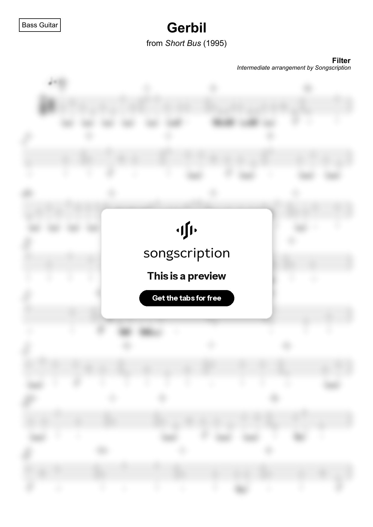 Intermediate Bass Guitar Tabs for "Gerbil" by Filter