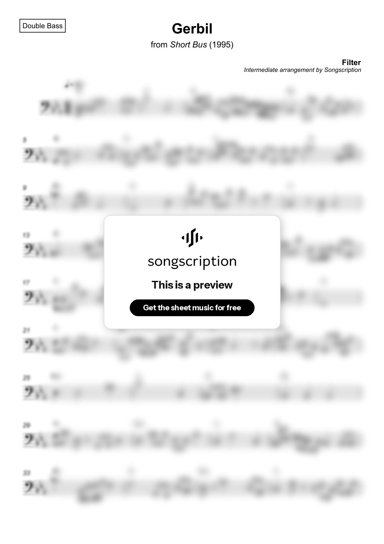 Intermediate Double Bass Sheet Music for "Gerbil" by Filter
