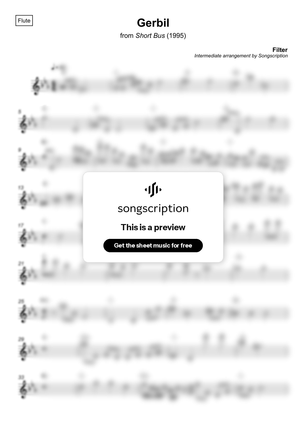 Intermediate Flute Sheet Music for "Gerbil" by Filter