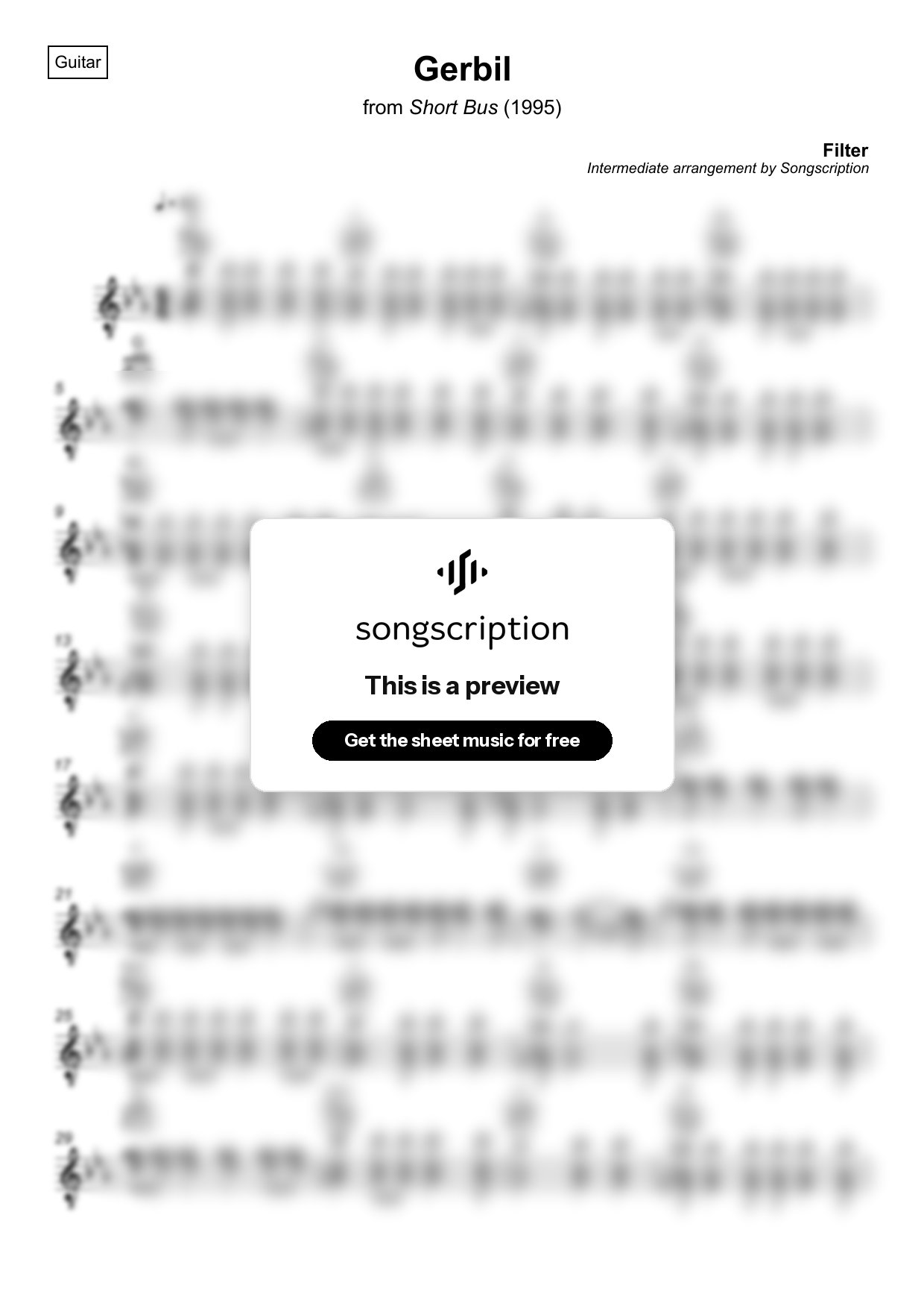 Intermediate Acoustic Guitar Sheet Music for "Gerbil" by Filter