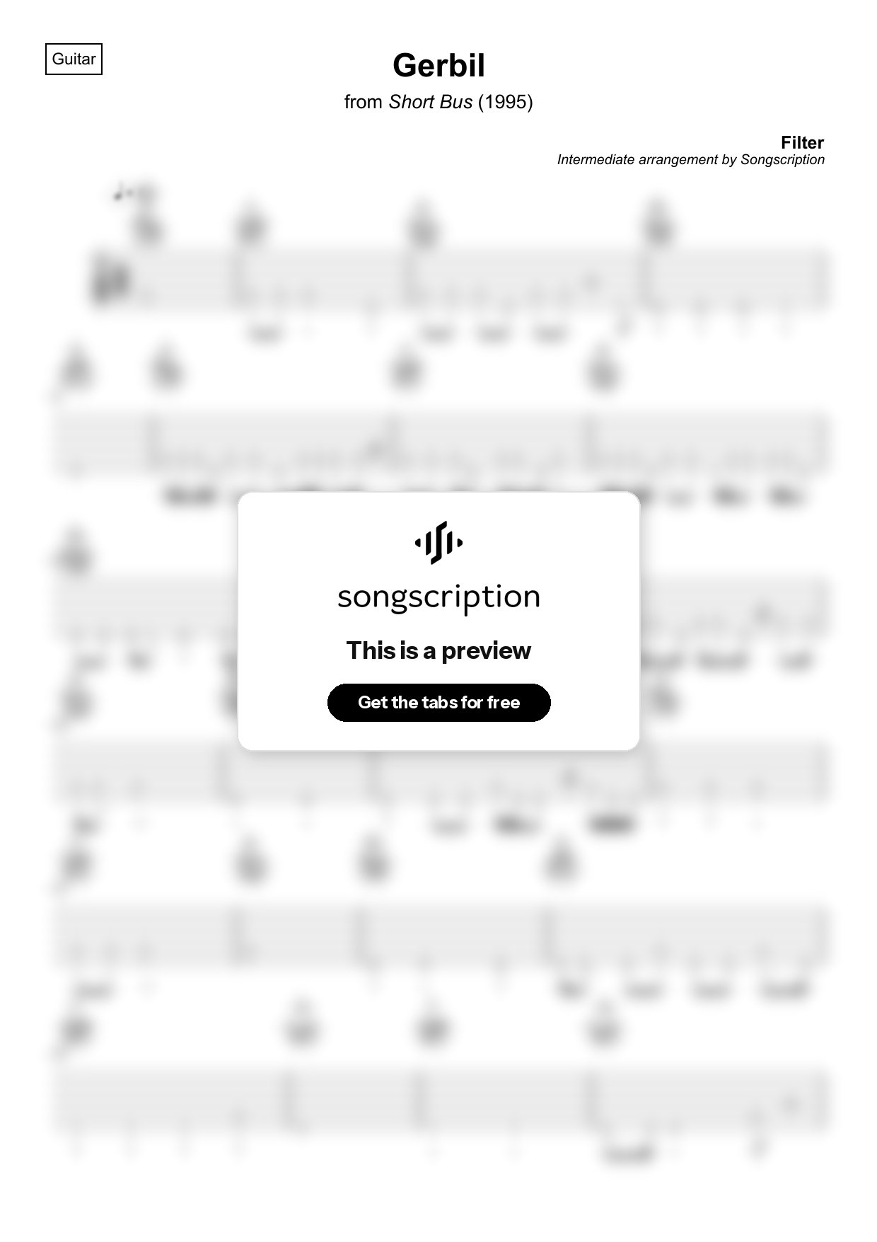 Intermediate Acoustic Guitar Tabs for "Gerbil" by Filter