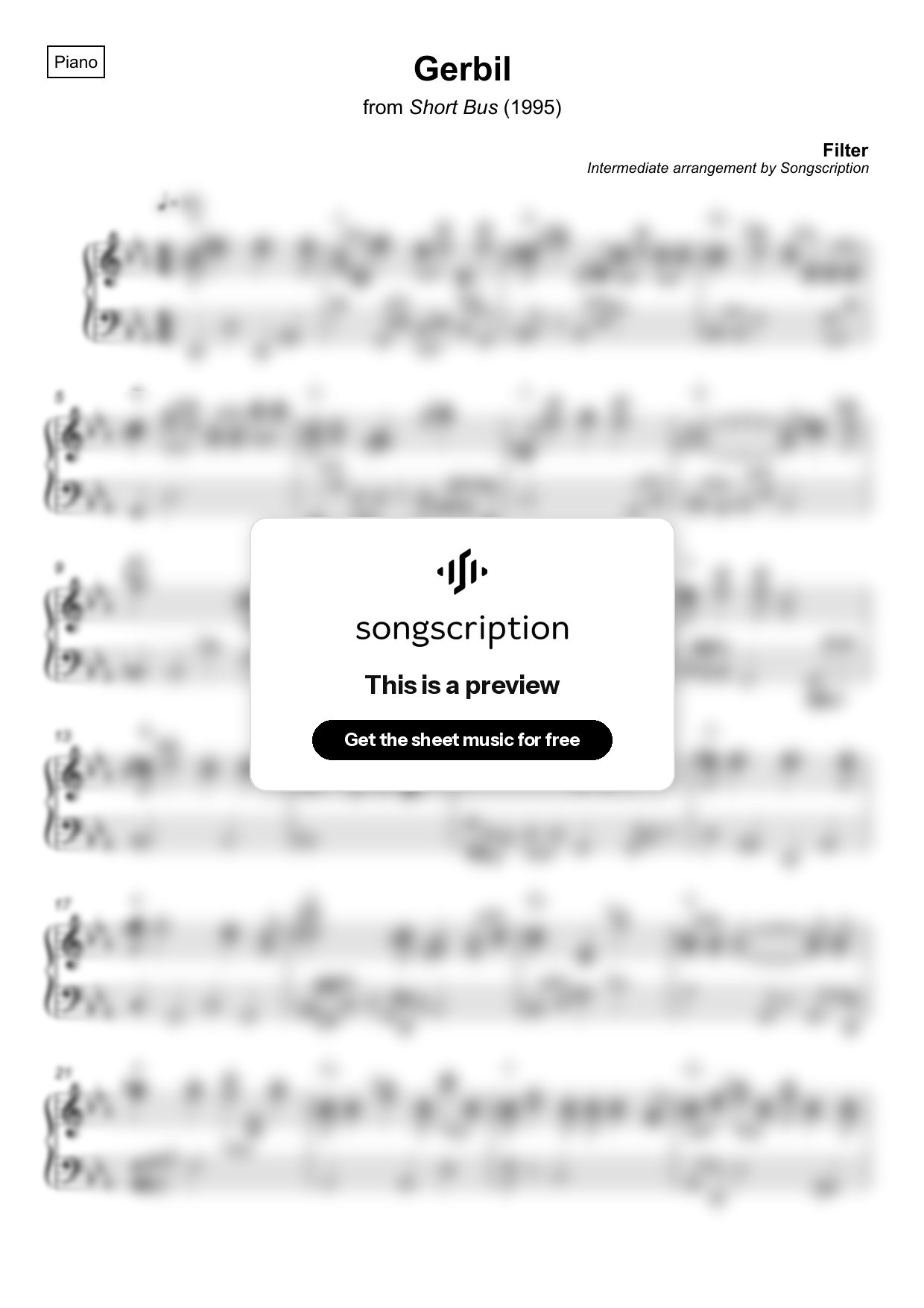 Intermediate Piano Sheet Music for "Gerbil" by Filter