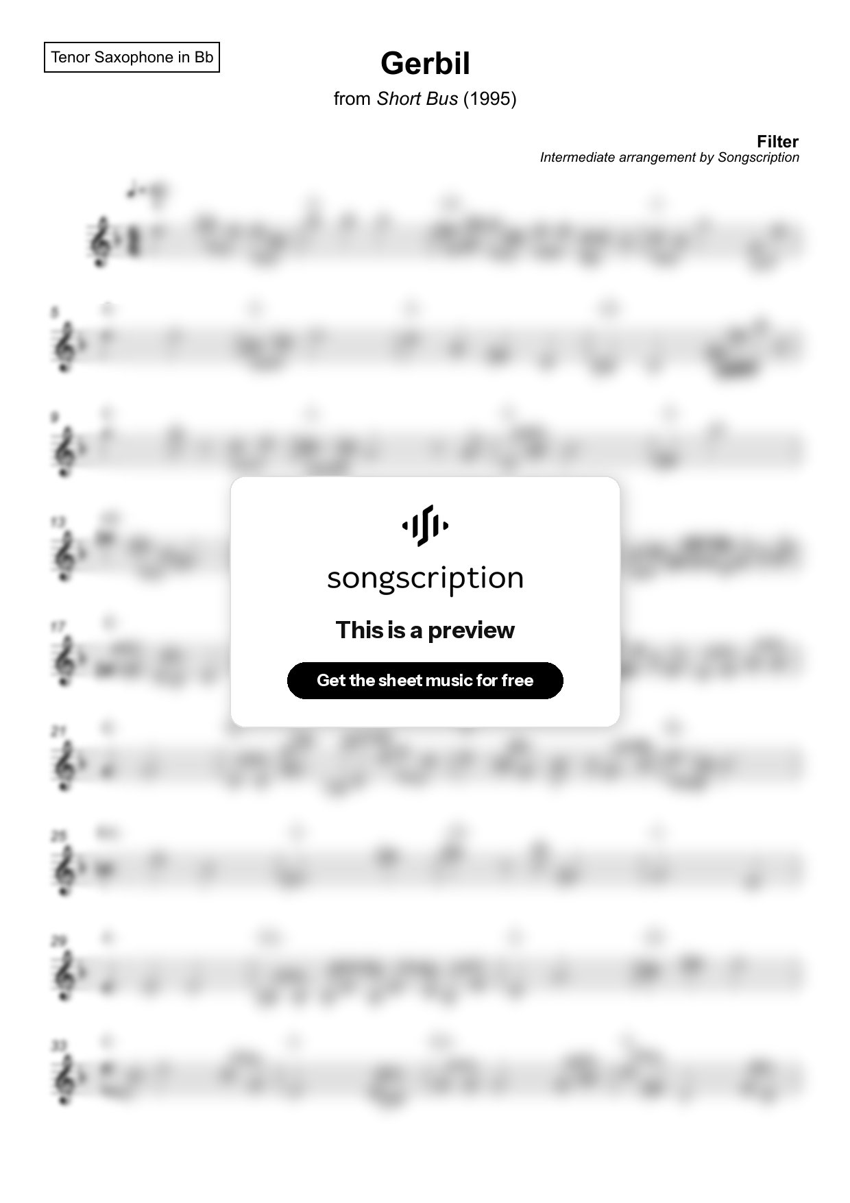 Intermediate Tenor Sax Sheet Music for "Gerbil" by Filter