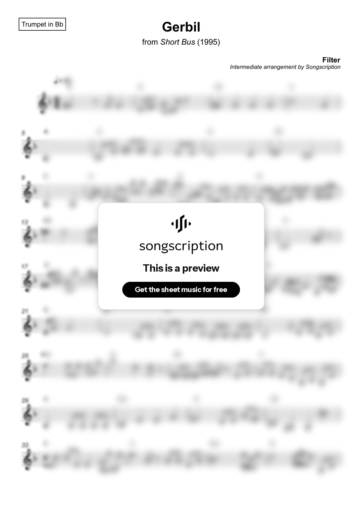 Intermediate Trumpet Sheet Music for "Gerbil" by Filter