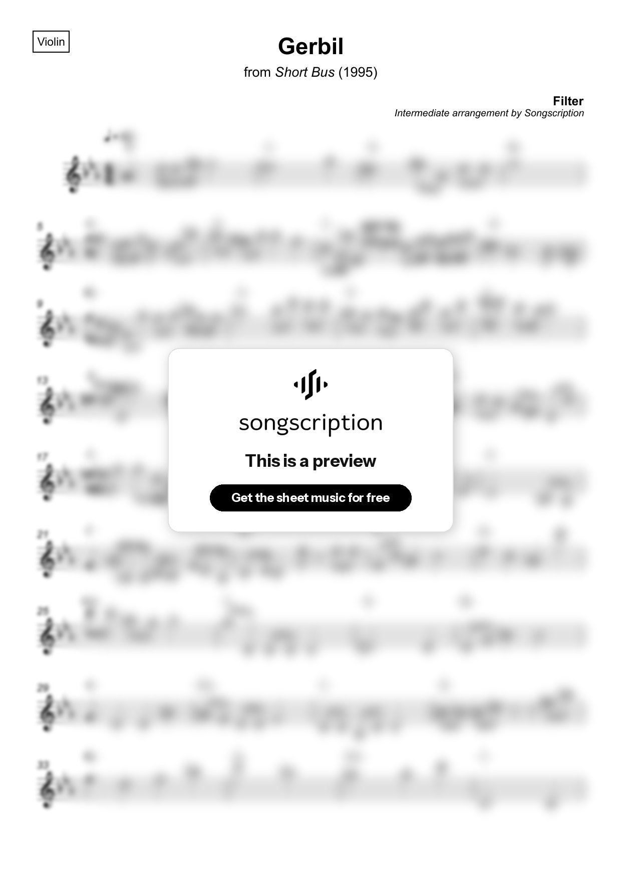 Intermediate Violin Sheet Music for "Gerbil" by Filter