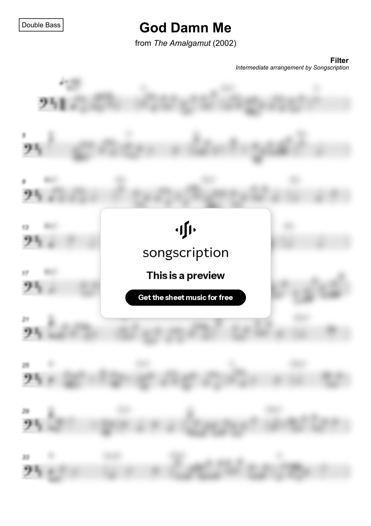 Intermediate Double Bass Sheet Music for "God Damn Me" by Filter