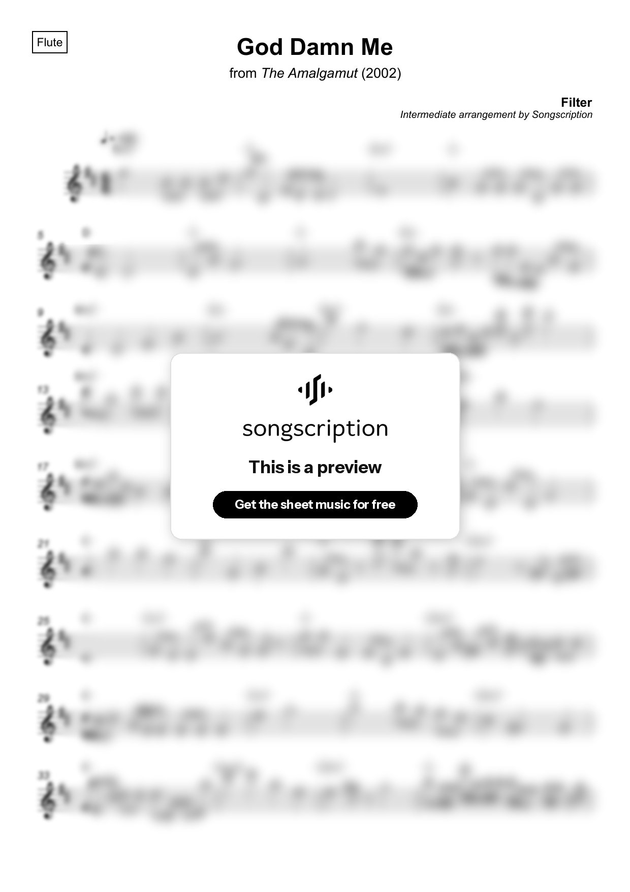 Intermediate Flute Sheet Music for "God Damn Me" by Filter