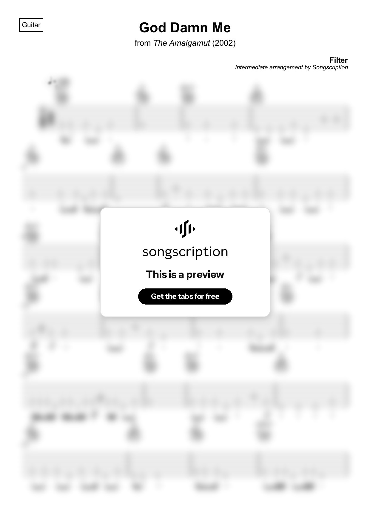 Intermediate Acoustic Guitar Tabs for "God Damn Me" by Filter