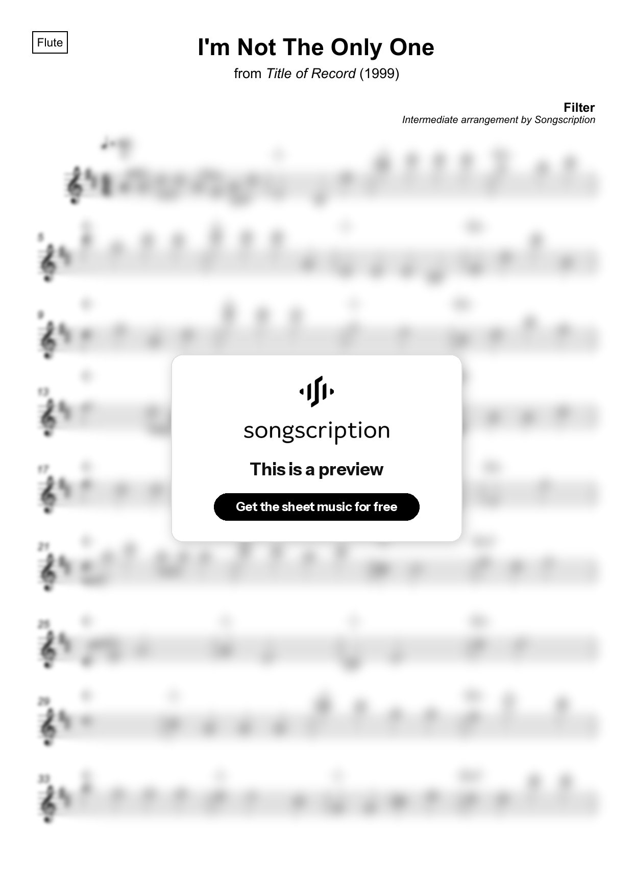Intermediate Flute Sheet Music for "I'm Not The Only One" by Filter