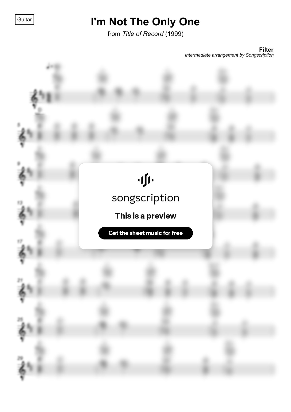 Intermediate Acoustic Guitar Sheet Music for "I'm Not The Only One" by Filter