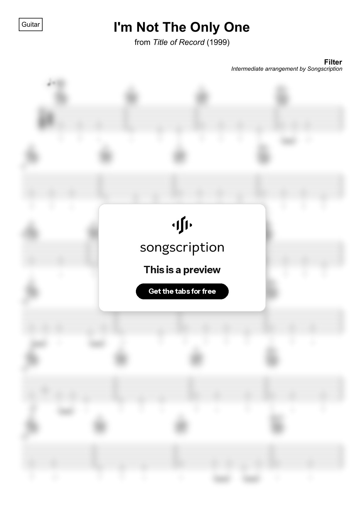 Intermediate Acoustic Guitar Tabs for "I'm Not The Only One" by Filter