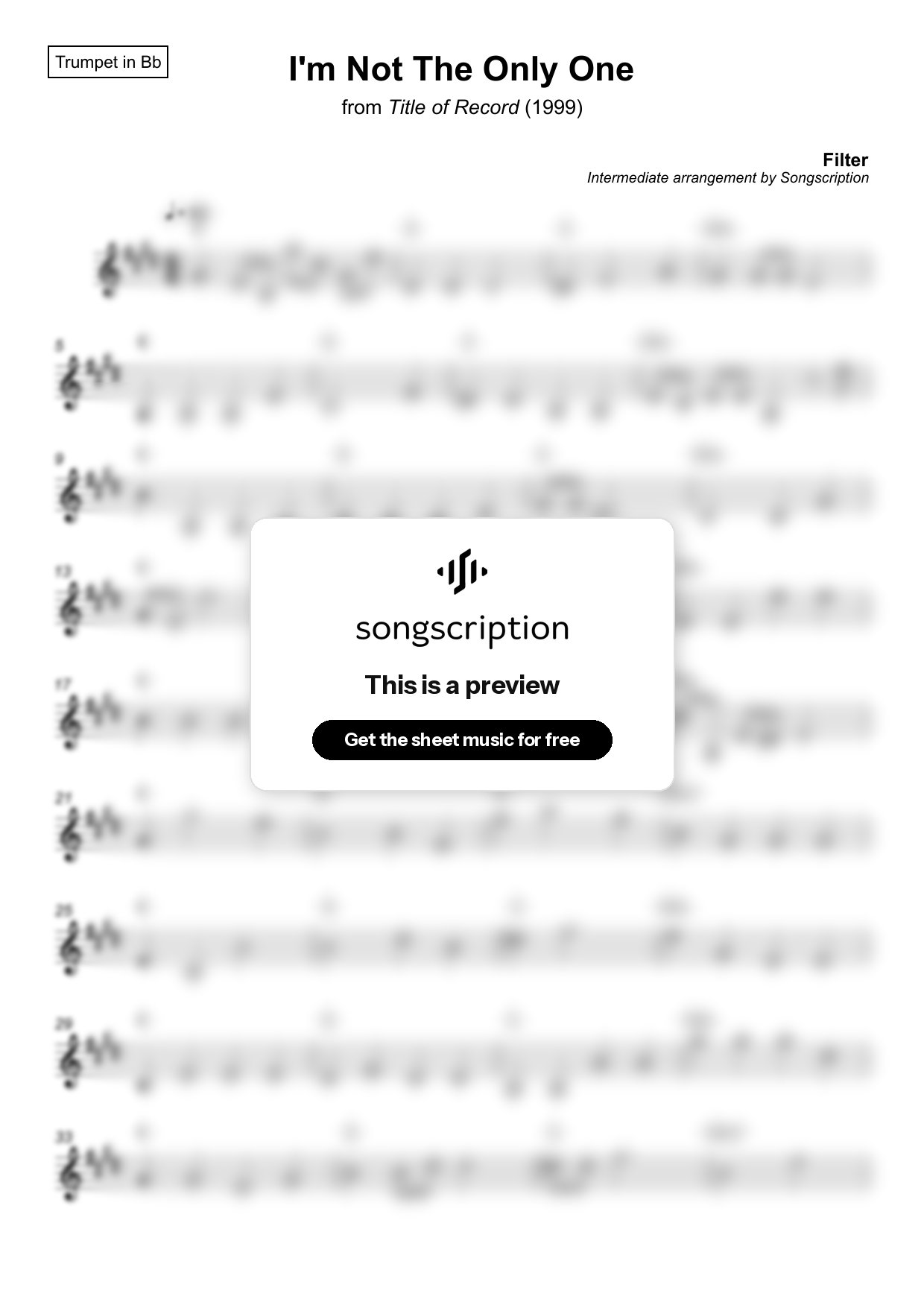 Intermediate Trumpet Sheet Music for "I'm Not The Only One" by Filter