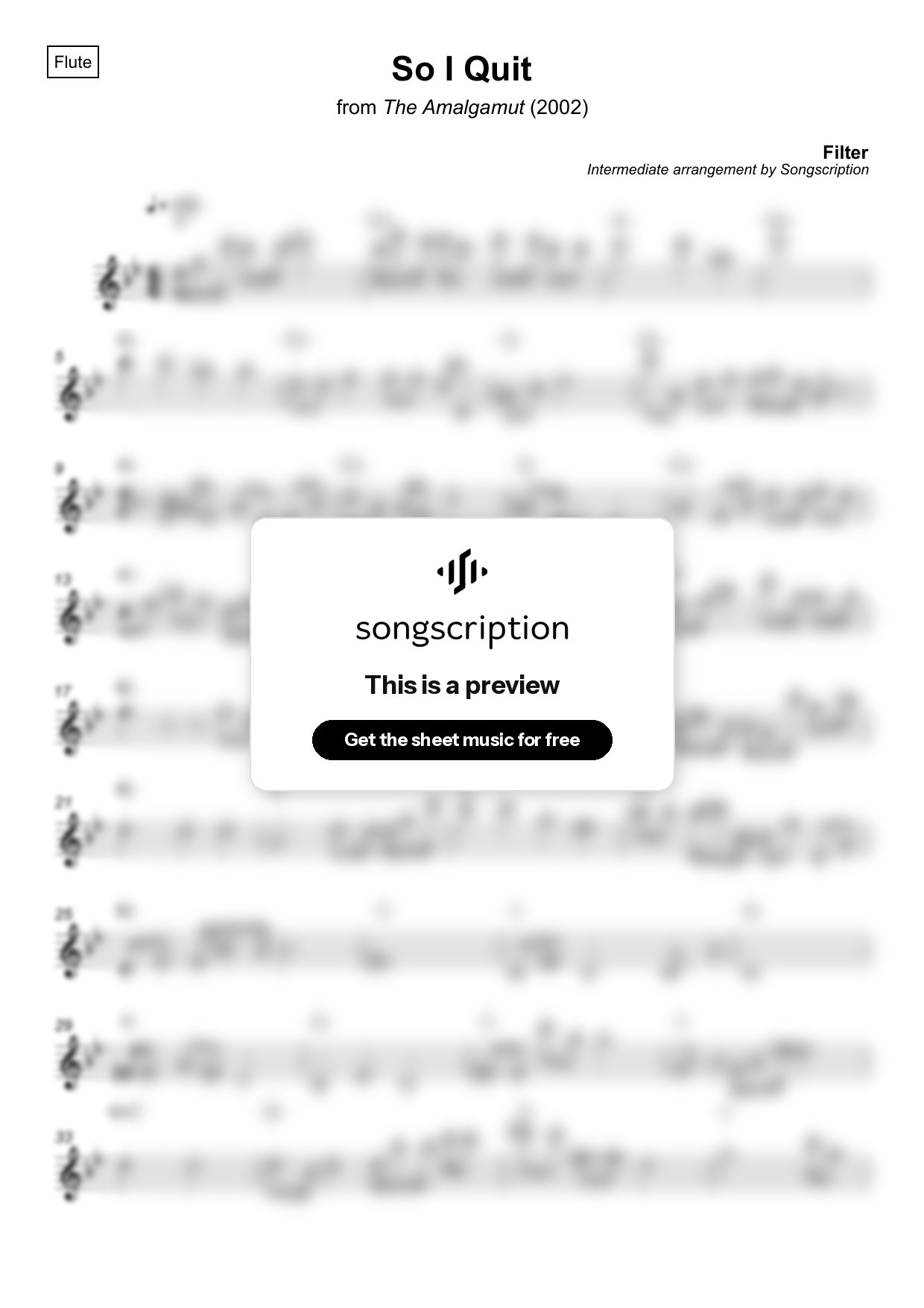 Intermediate Flute Sheet Music for "So I Quit" by Filter